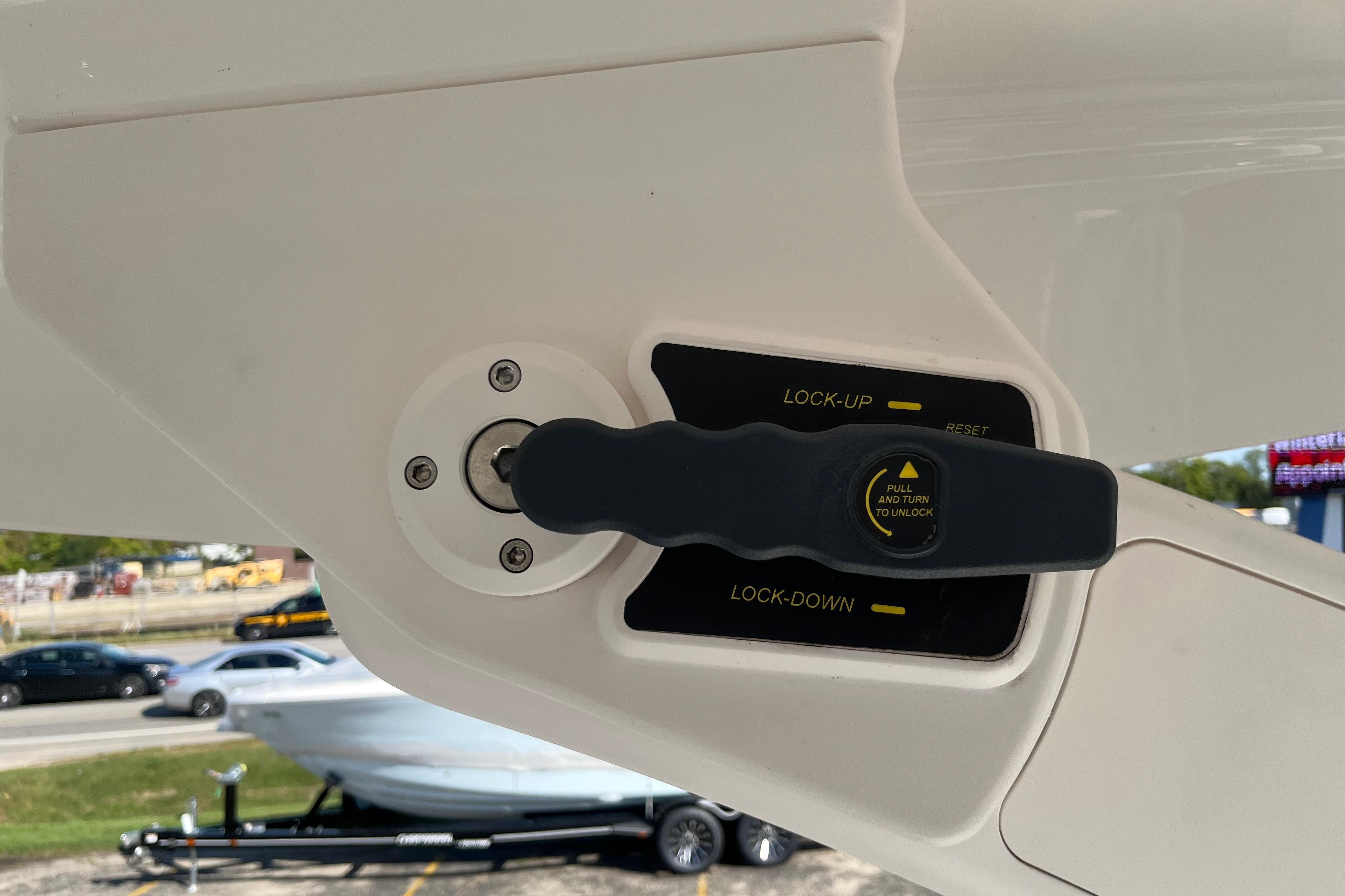 2024 Regal LS9 Surf boat control lever with lock-up and lock-down settings.