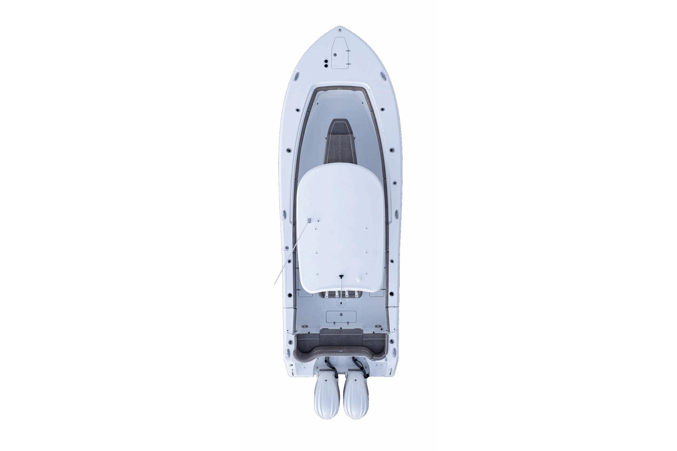 Top view of 2026 Sea Hunt Ultra 275 Coffin Box boat with dual engines.