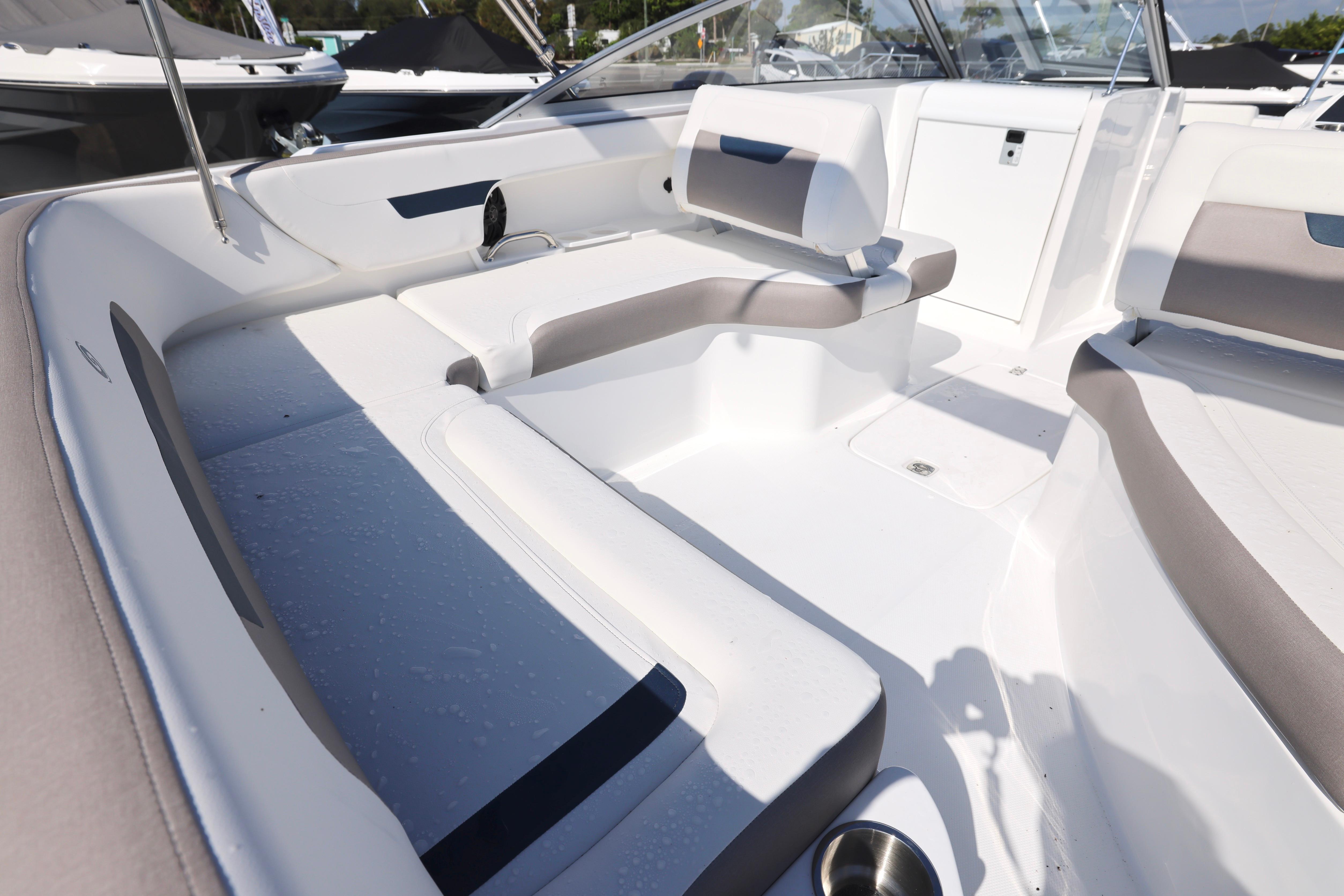2026 Hurricane SunDeck 235 OB boat interior with spacious seating and modern design.