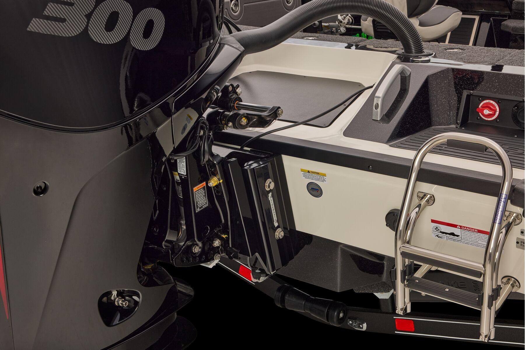 Manufacturer Provided Image: 2026 Ranger 620xFS Pro boat with powerful 300 HP engine and sturdy ladder.