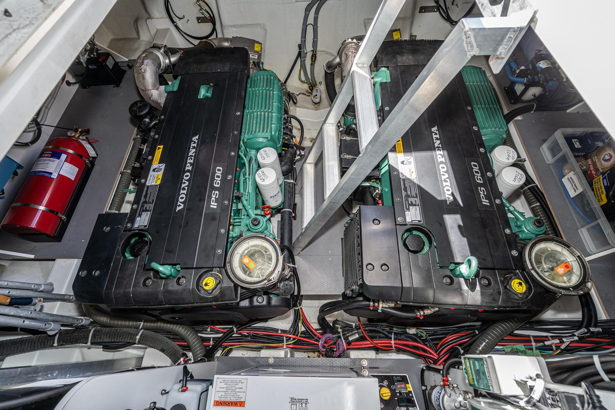 Engine room of 2017 Beneteau Gran Turismo 46 with Volvo Penta IPS 600 engines.