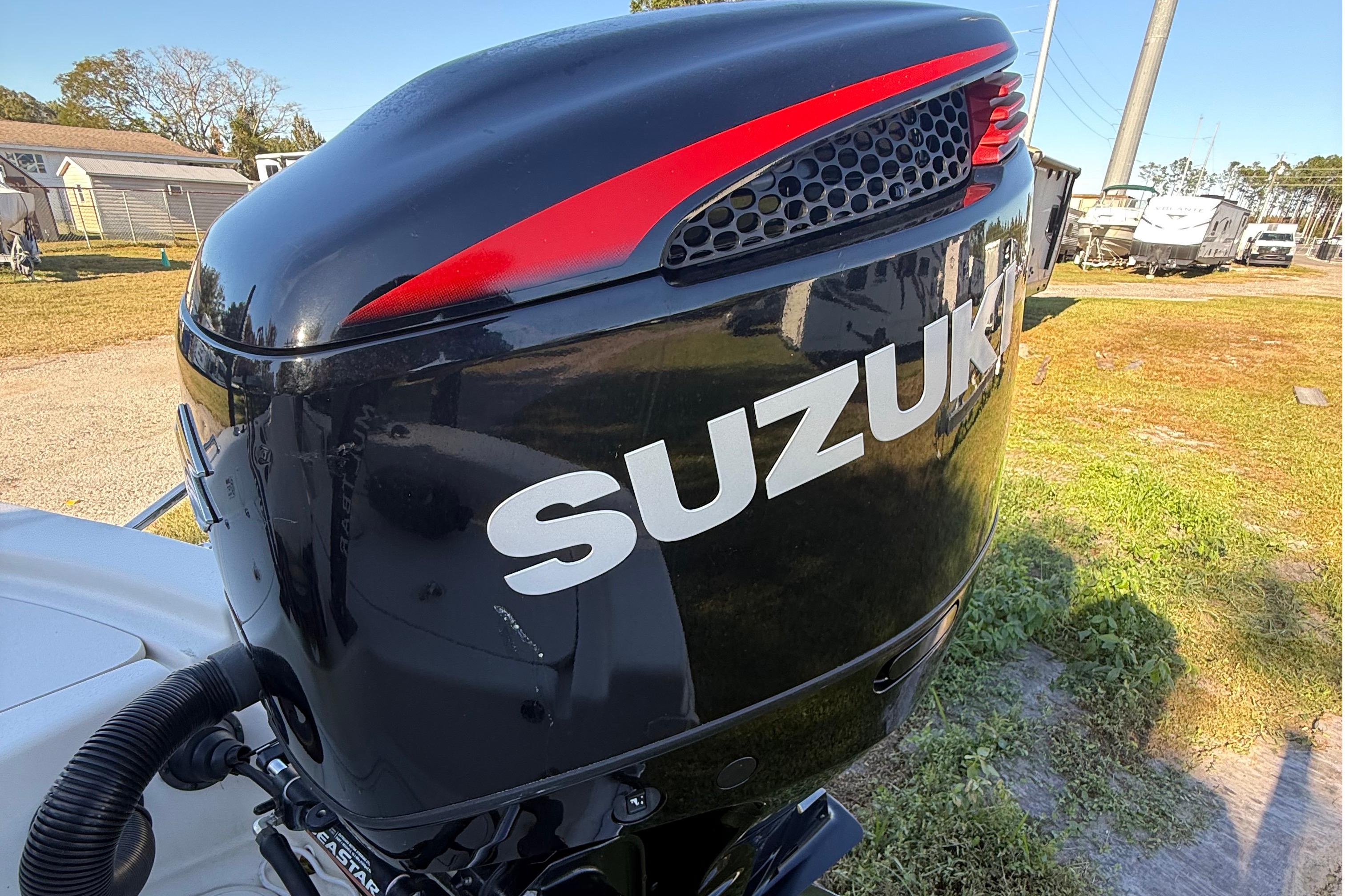 Suzuki outboard motor on 2021 Carolina Skiff 26 Ultra Elite boat.