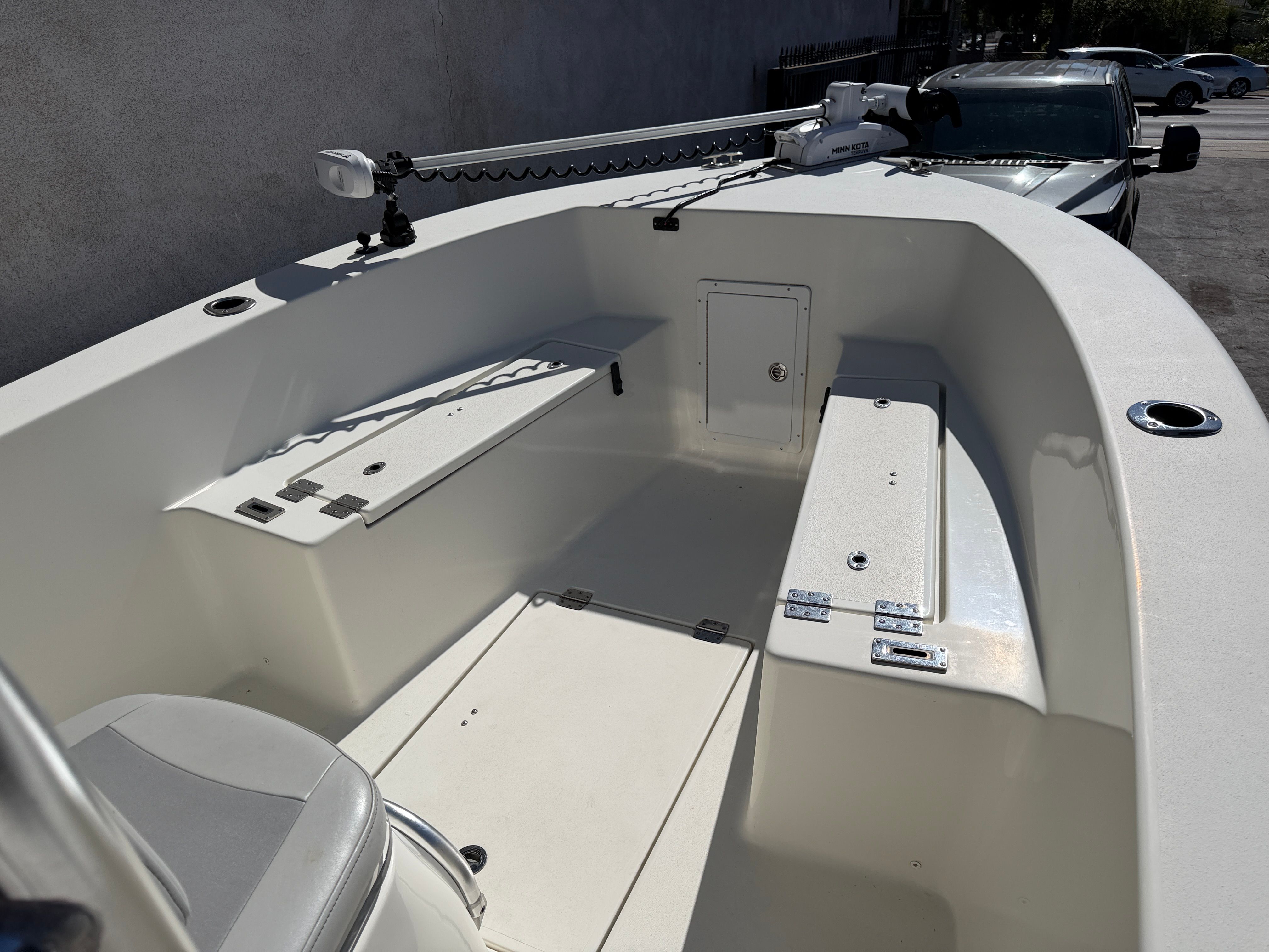 Interior of a 2021 KenCraft Challenger boat.