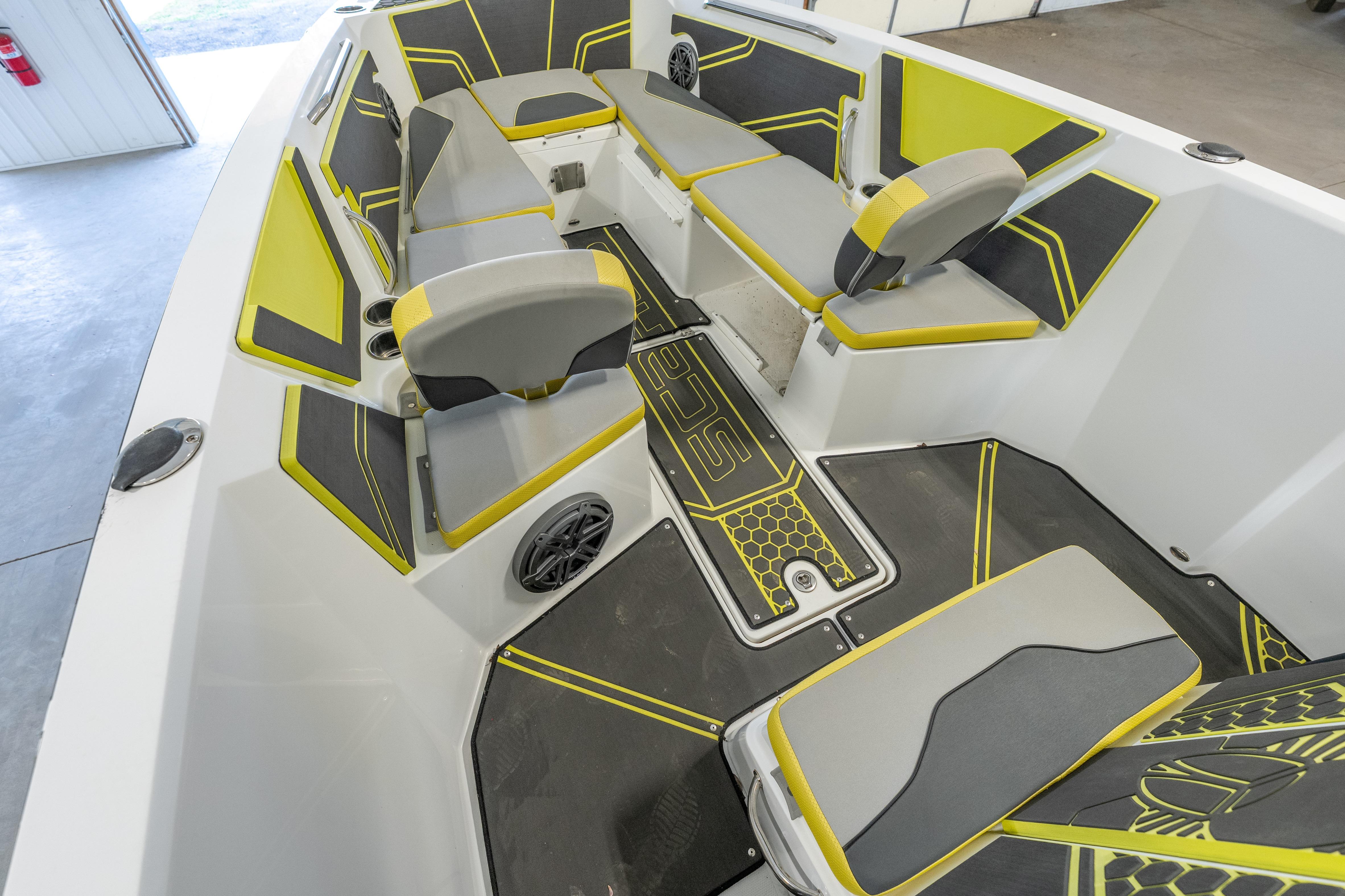 2022 Scarab 255 Open ID boat interior with stylish seating and modern design.