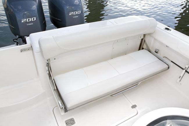 Manufacturer Provided Image: 2013 Pursuit C 260 Center Console boat with twin Yamaha 200 engines and foldable rear bench seat.