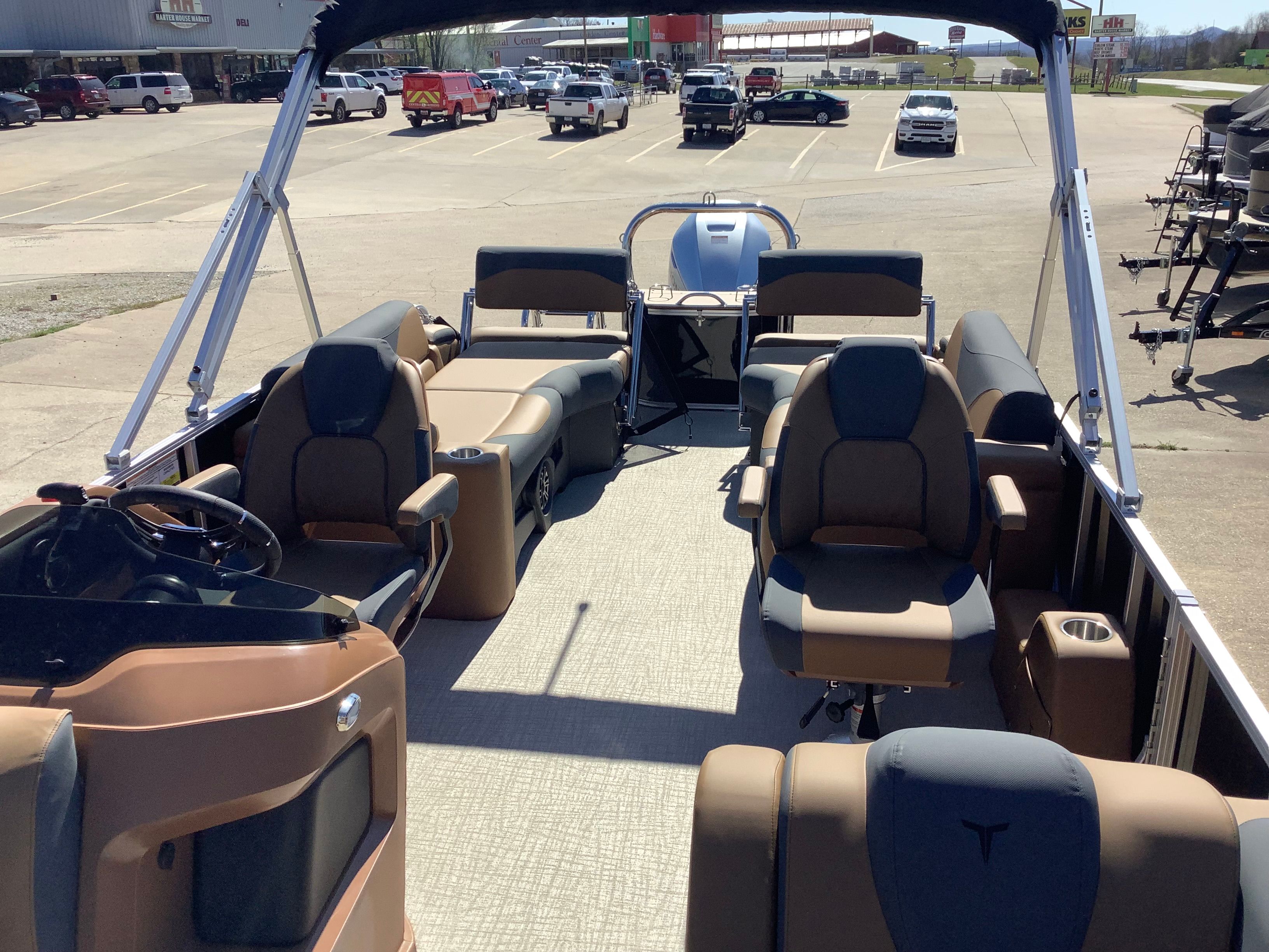 Interior view of 2026 Tahoe 2385 LTZ Quad Lounger Shift pontoon boat.