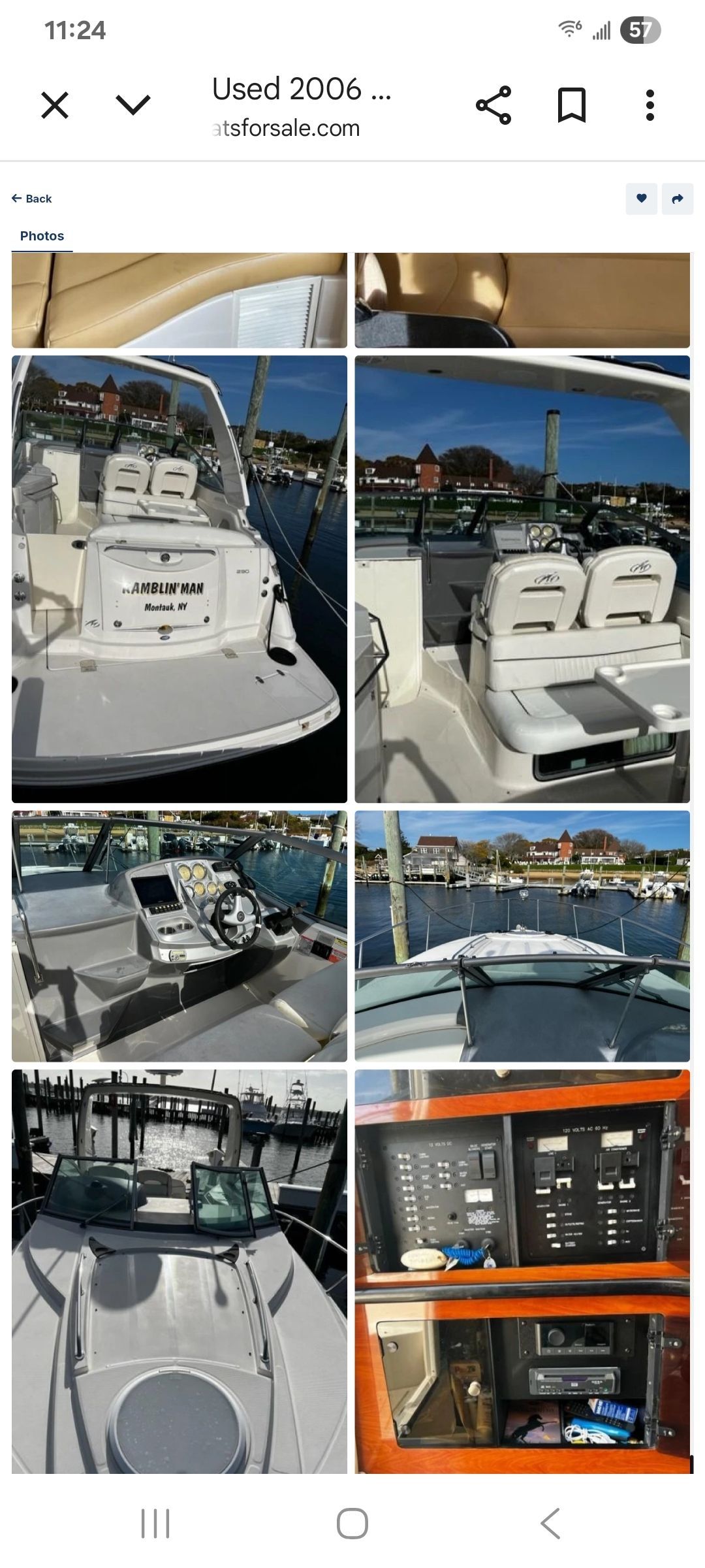 Multiple views of a Monterey 290 Cruiser boat docked at a marina.