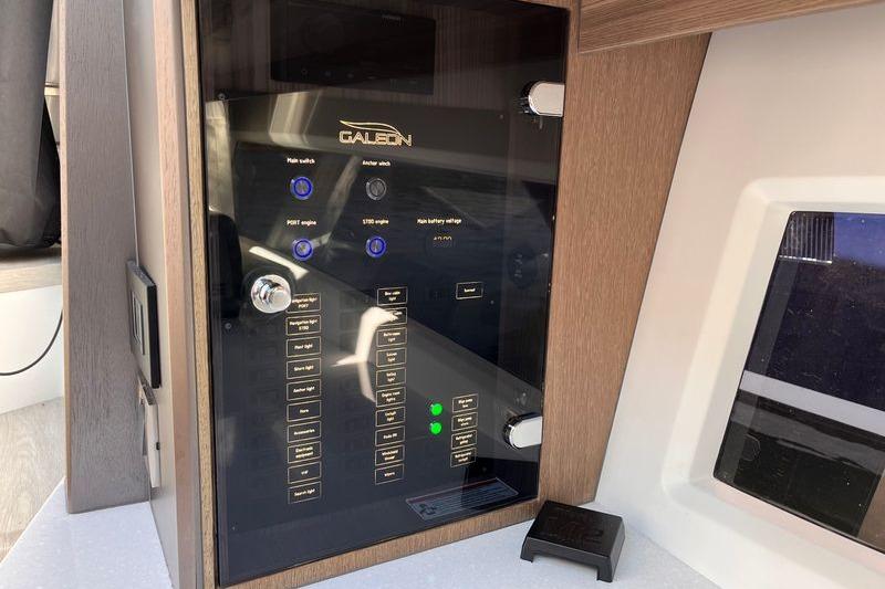 2024 Galeon 425 HTS control panel with switches and indicators.