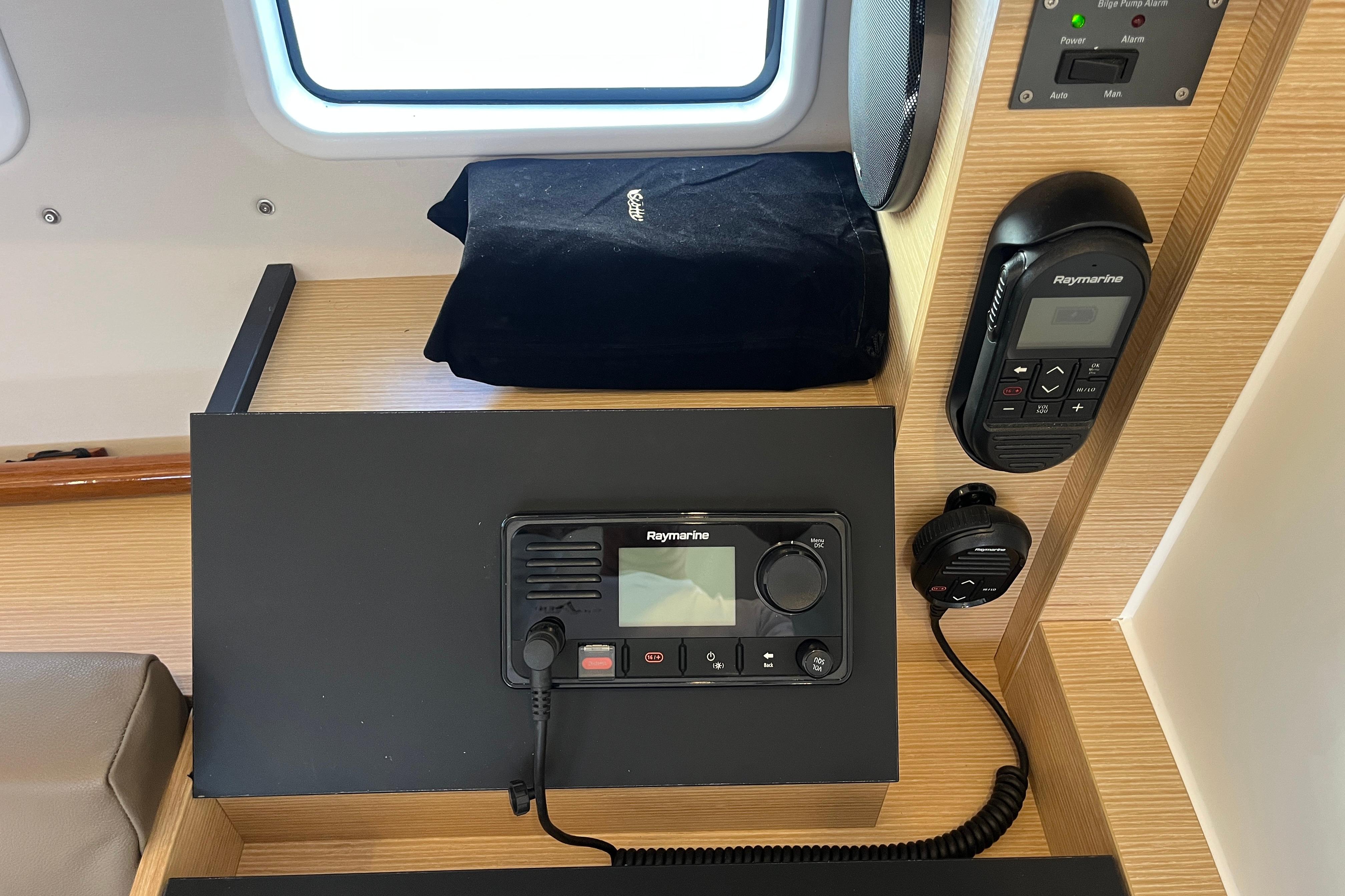 Control panel of 2025 Hanse 360 yacht featuring Raymarine navigation equipment.