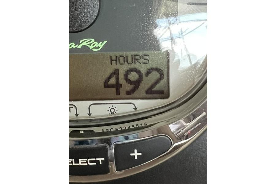 Hour meter showing 492 hours on a 2011 Sea Ray 300 SLX boat.