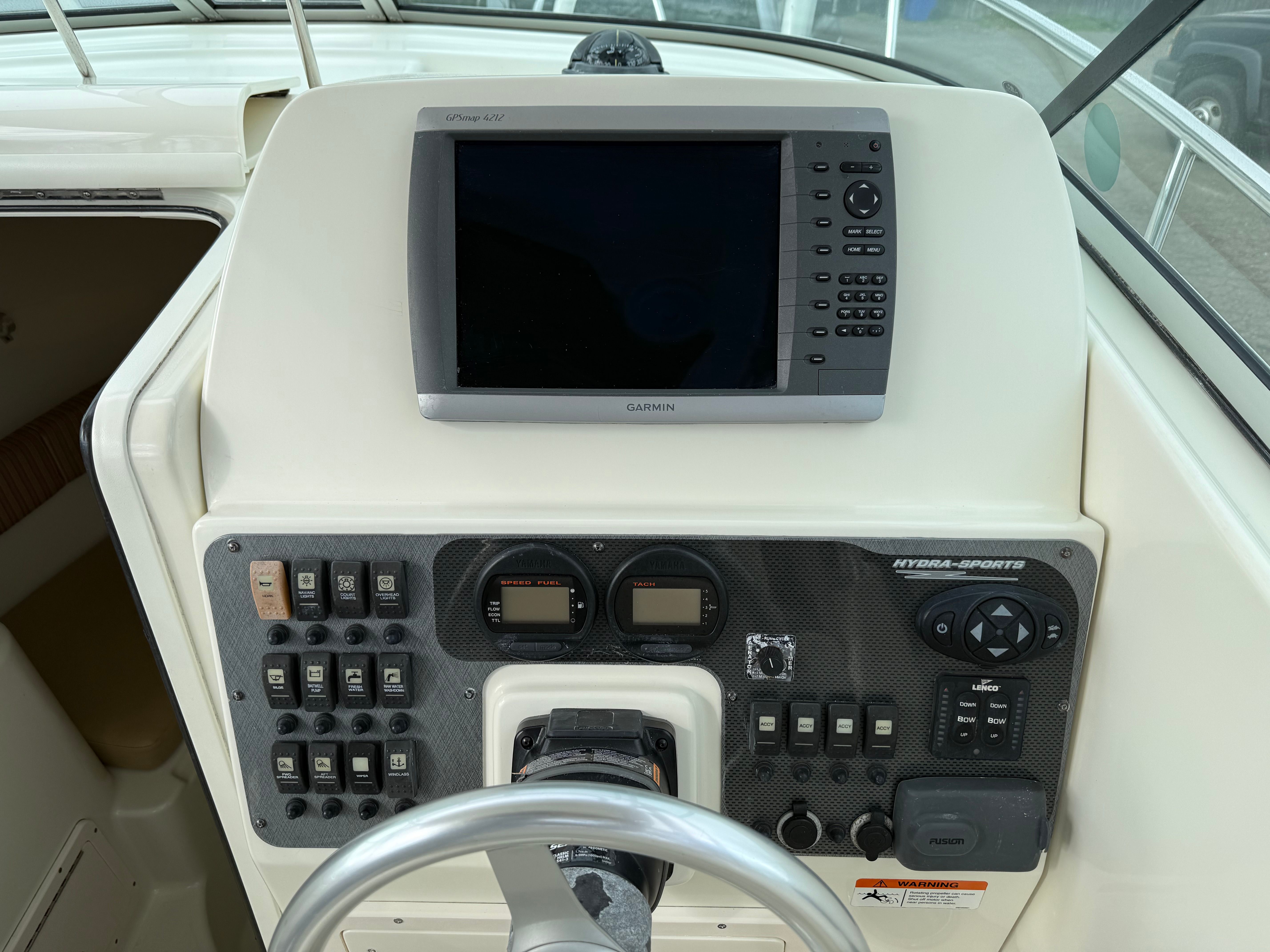 Dashboard of a 2008 Hydra-Sports Vector 2200 VX with Garmin GPS.