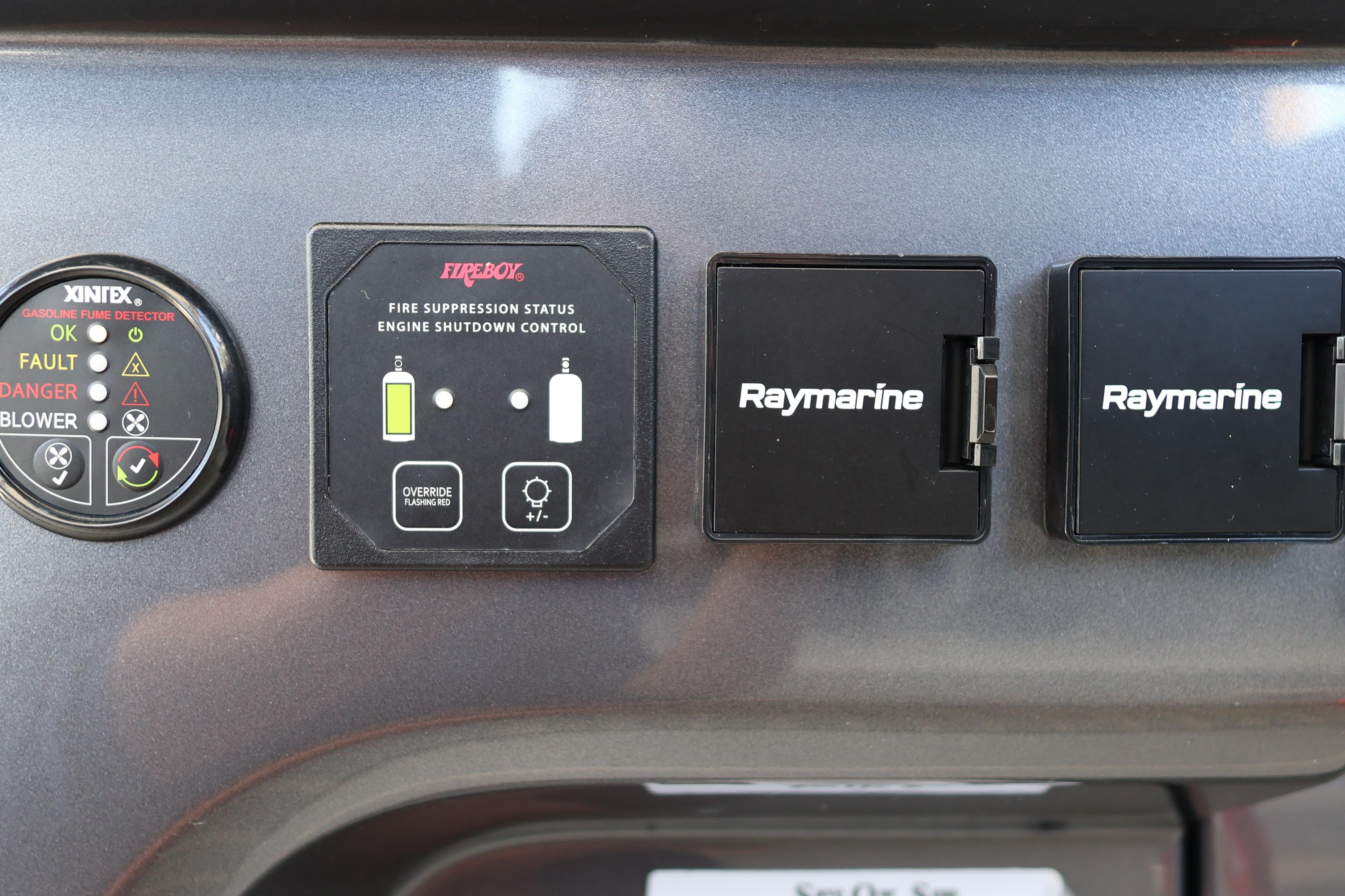 Control panel of 2024 Galeon 325 GTO featuring safety and navigation systems.