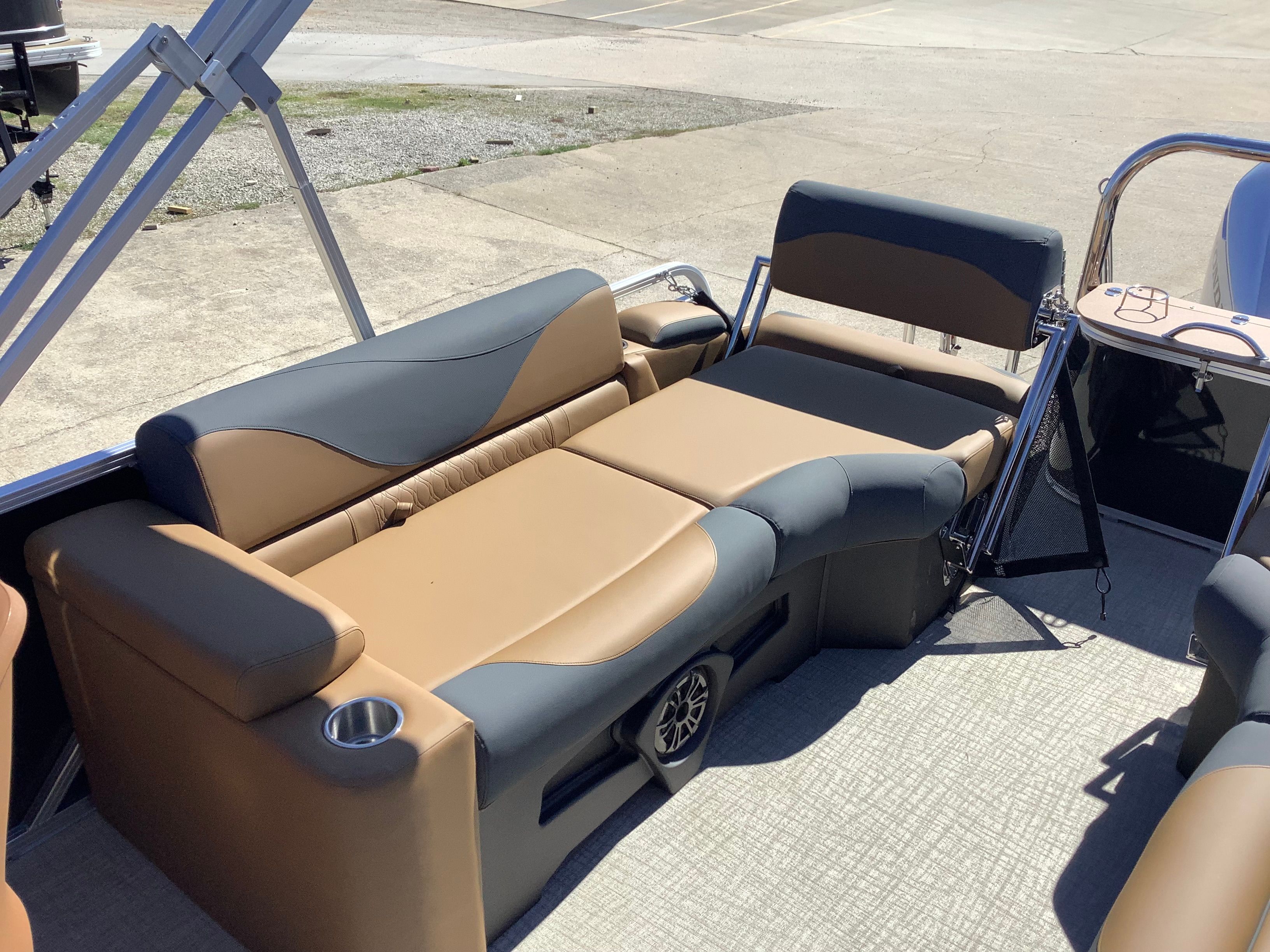 Luxurious seating in the 2026 Tahoe 2385 LTZ Quad Lounger Shift.