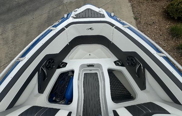 2018 Monterey 258 Super Sport boat interior with seating and storage compartments.