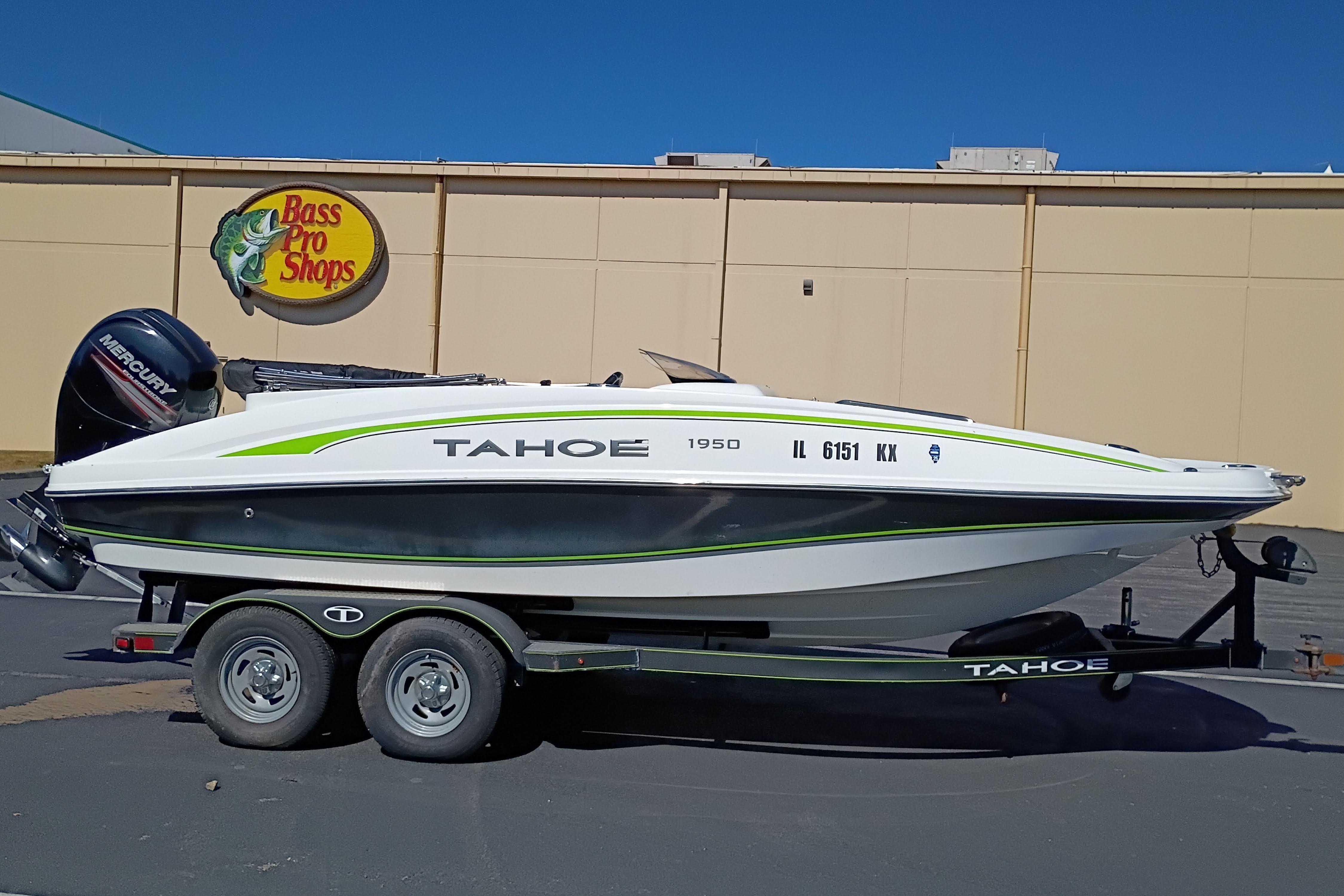 2017 Tahoe 1950 boat on trailer outside Bass Pro Shops.