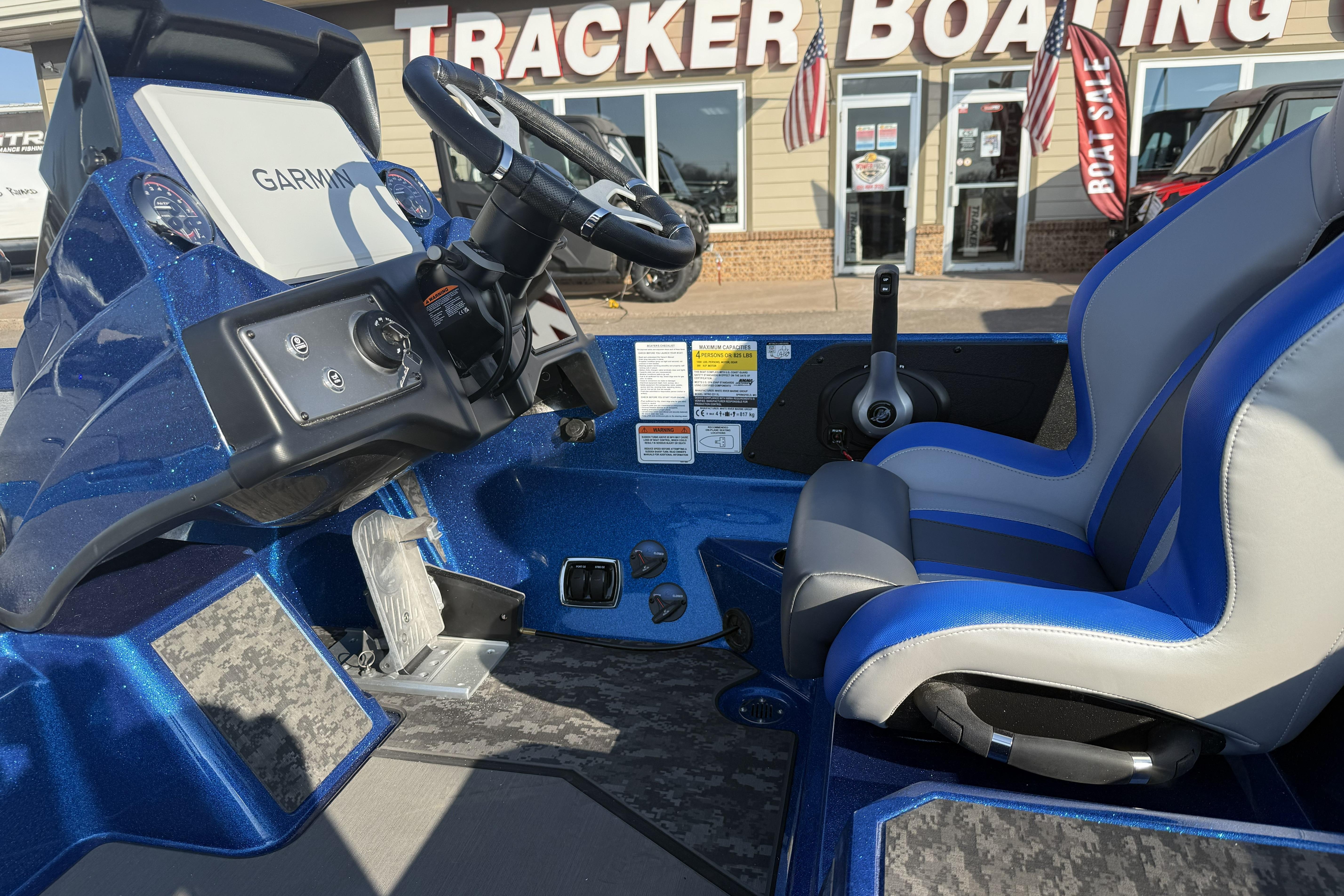 2026 Nitro Z21 XL Pro boat interior with Garmin system at Tracker Boating dealership.