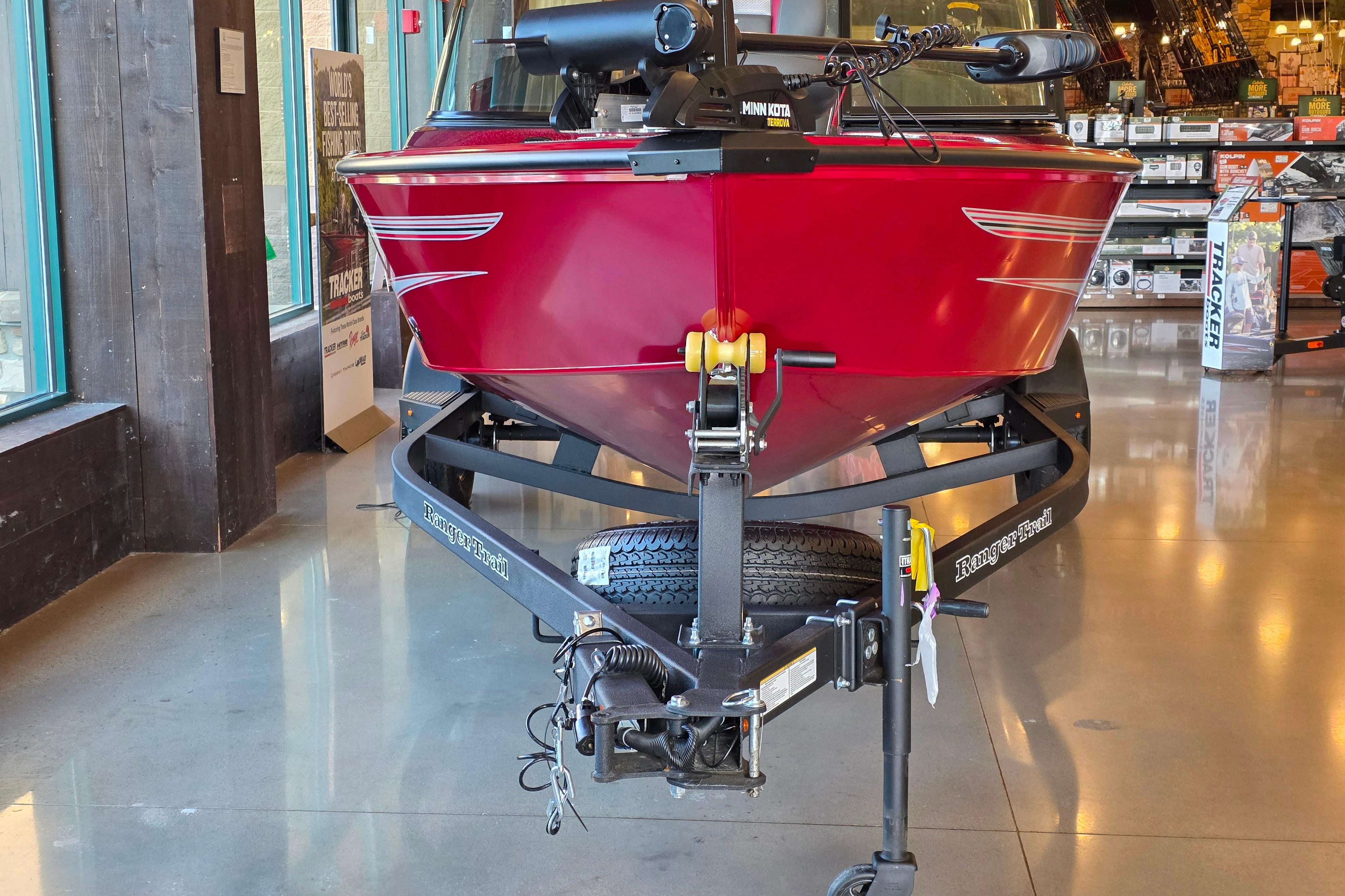 2026 Ranger VS1782SC Reata boat displayed indoors on a trailer.