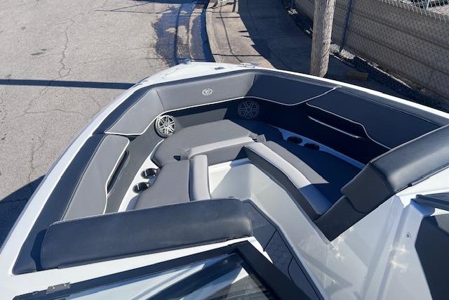 2025 Cobalt CS23 Surf boat interior with sleek seating and modern design.