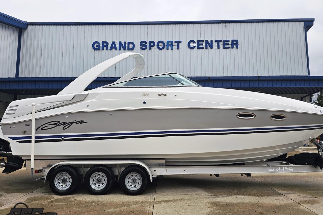 2008 Baja 335 Performance boat on trailer at Grand Sport Center.