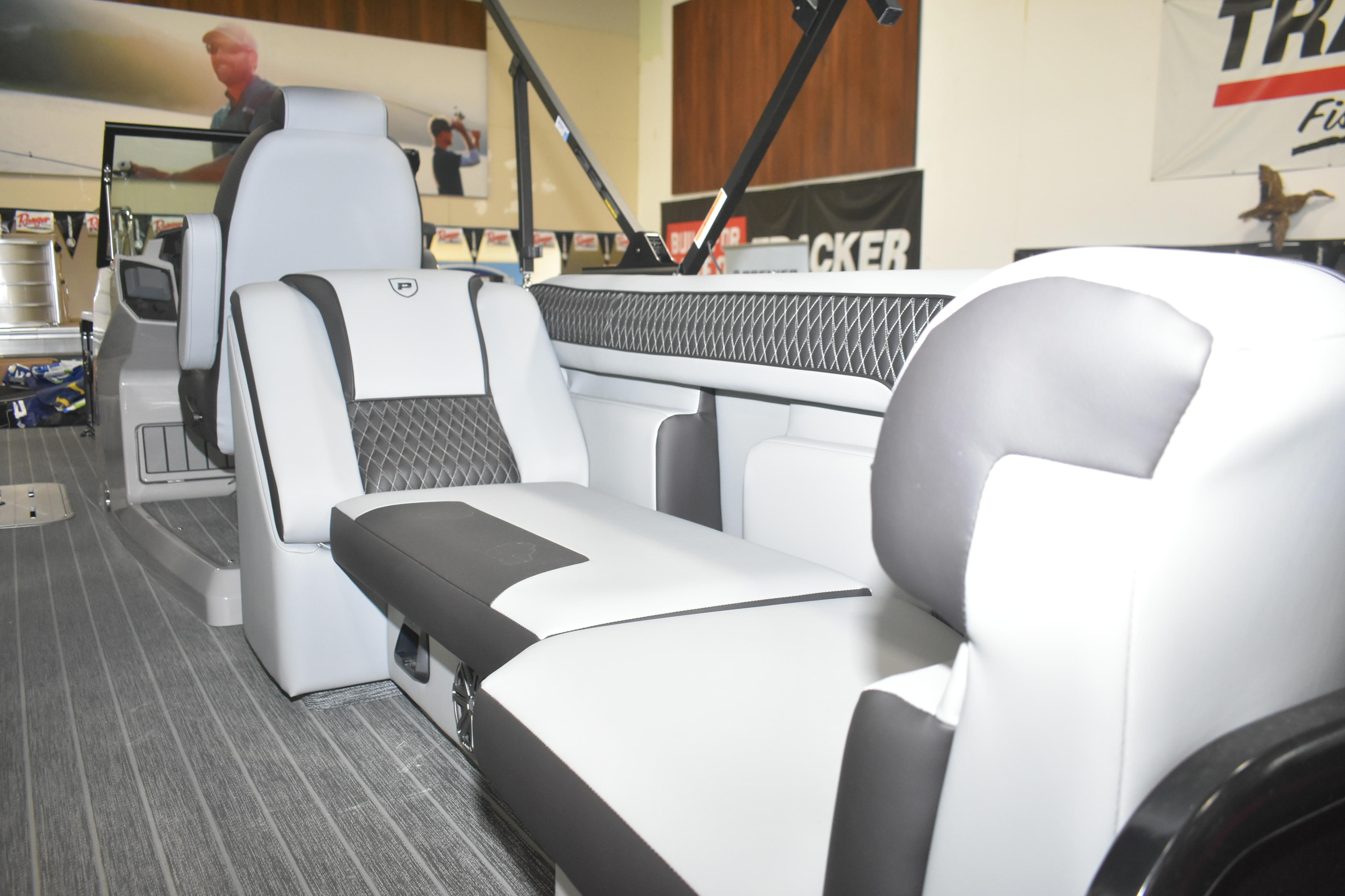 Interior of 2026 Premier 250 Solaris Sport boat with luxurious seating and modern design.