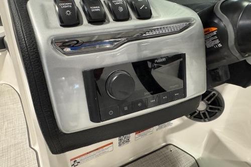 2026 Regal 21 OBX boat dashboard with control panel and Fusion audio system.