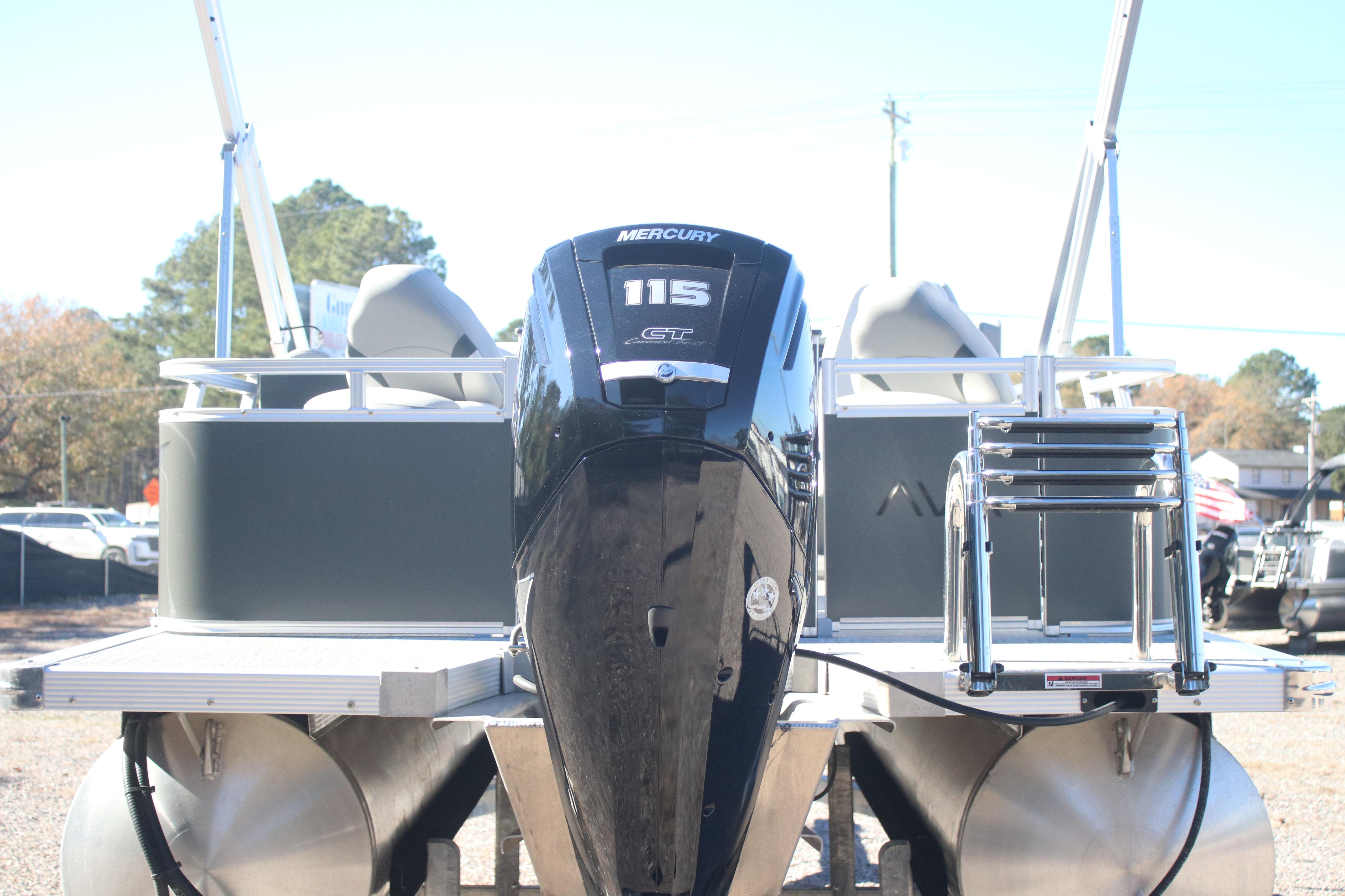 2026 Avalon VENTURE 85 QUAD pontoon boat with Mercury 115 GT outboard motor.