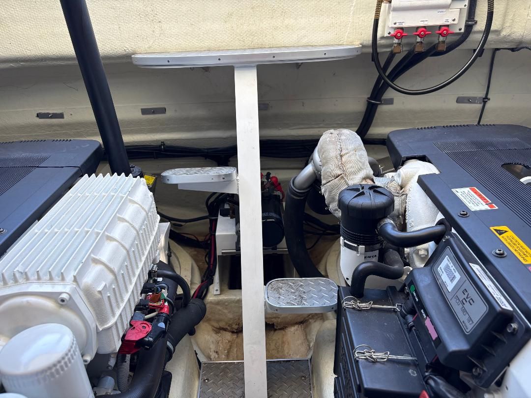 Engine room of a 2011 Formula 45 with two large engines and technical components.