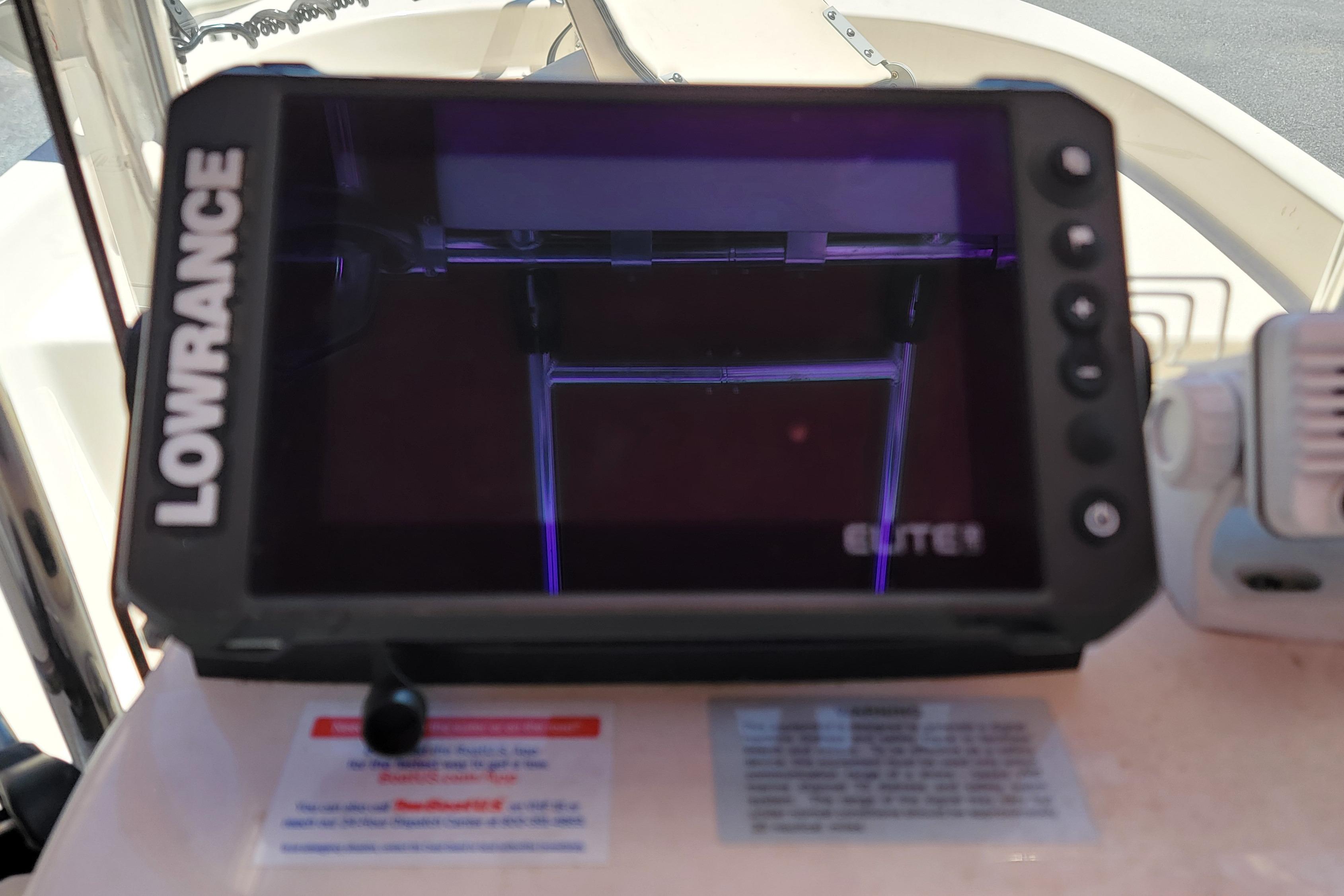 Lowrance Elite fishfinder on 2021 Carolina Skiff 178 JLS boat dashboard.