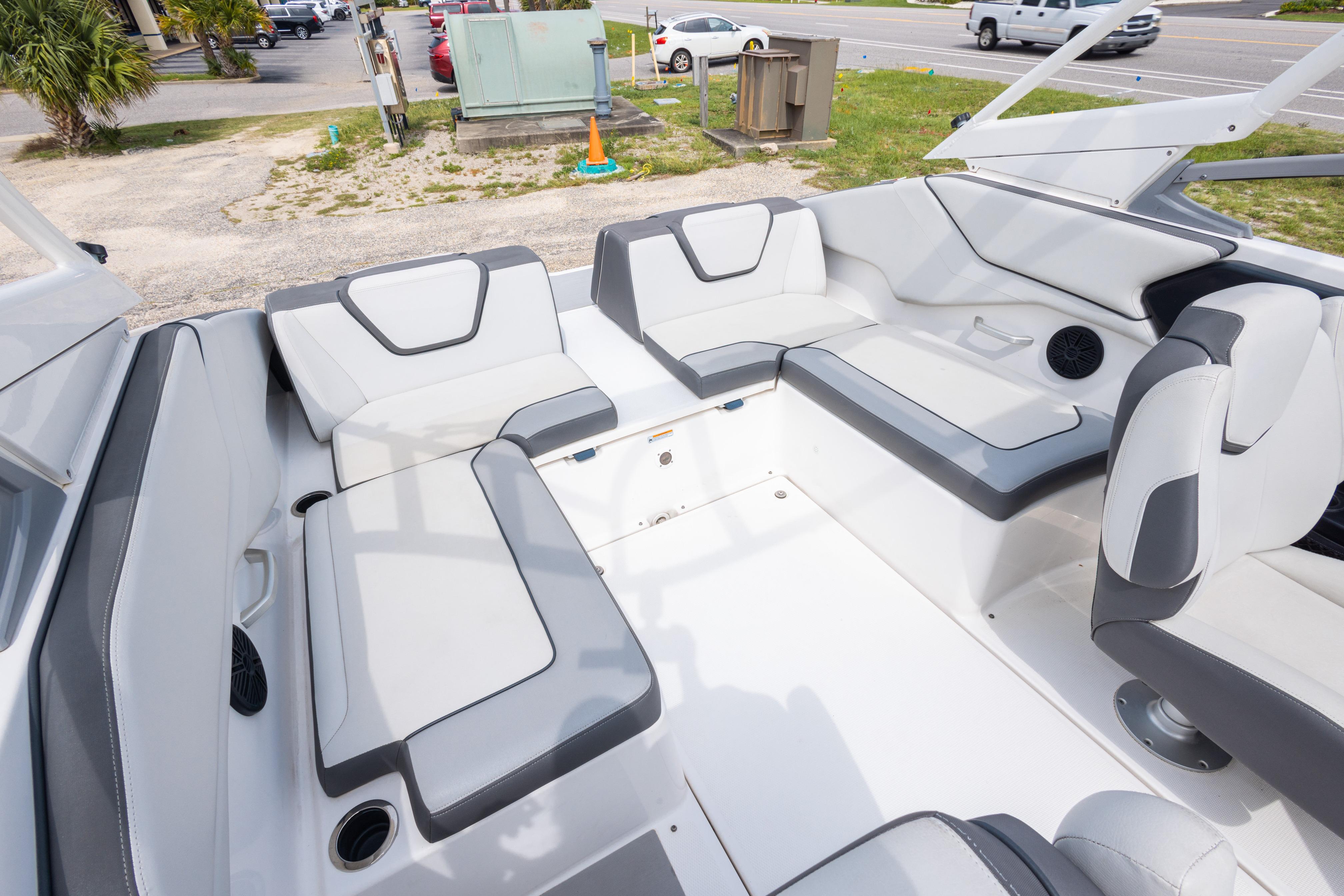2021 Yamaha Boats AR250 interior with spacious seating and modern design.