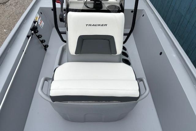 2026 Tracker Bass Tracker Classic CC boat interior with white seating and console.