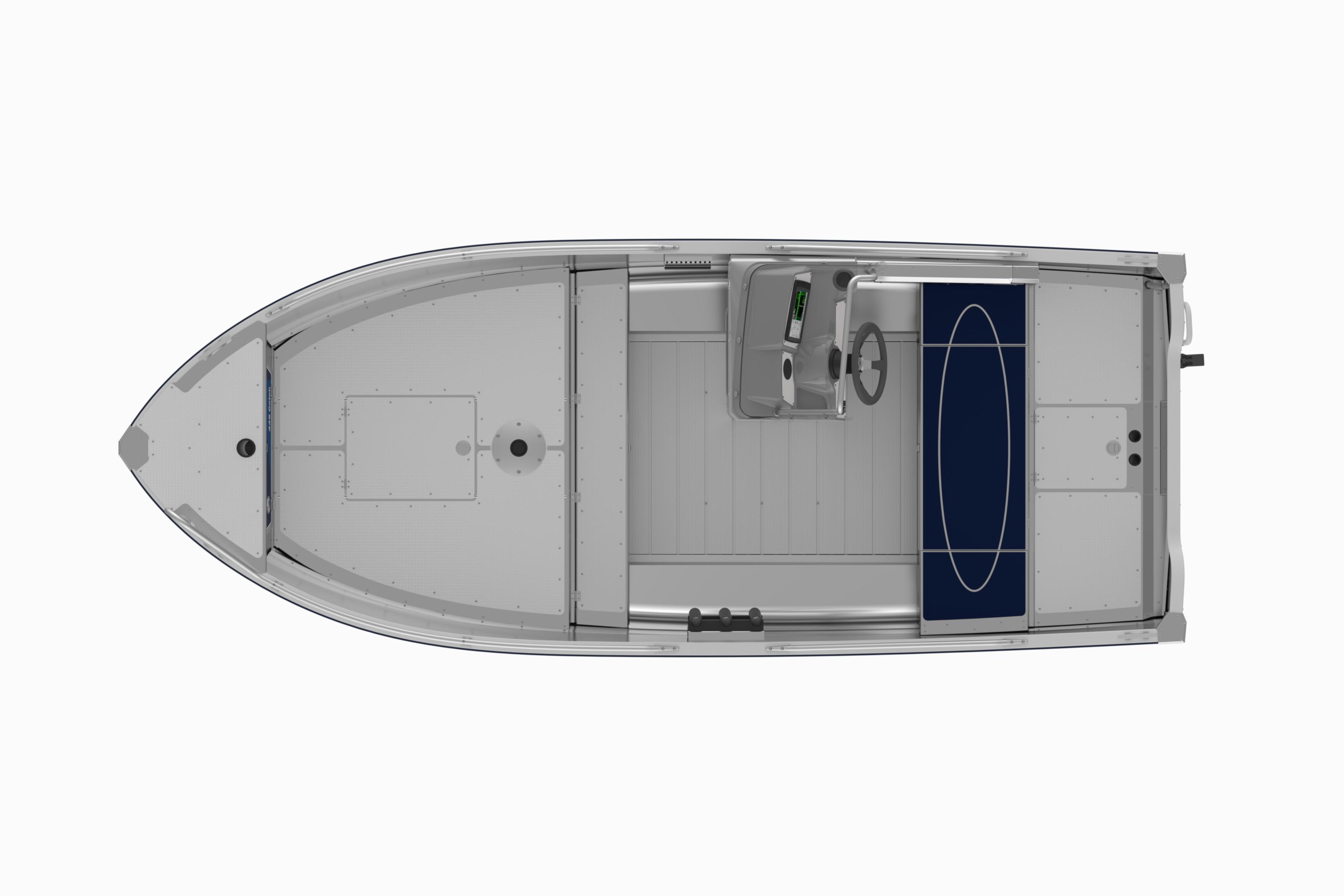 Top view of 2024 Linder Sportsman 445 Catch boat, showcasing sleek design and spacious layout.