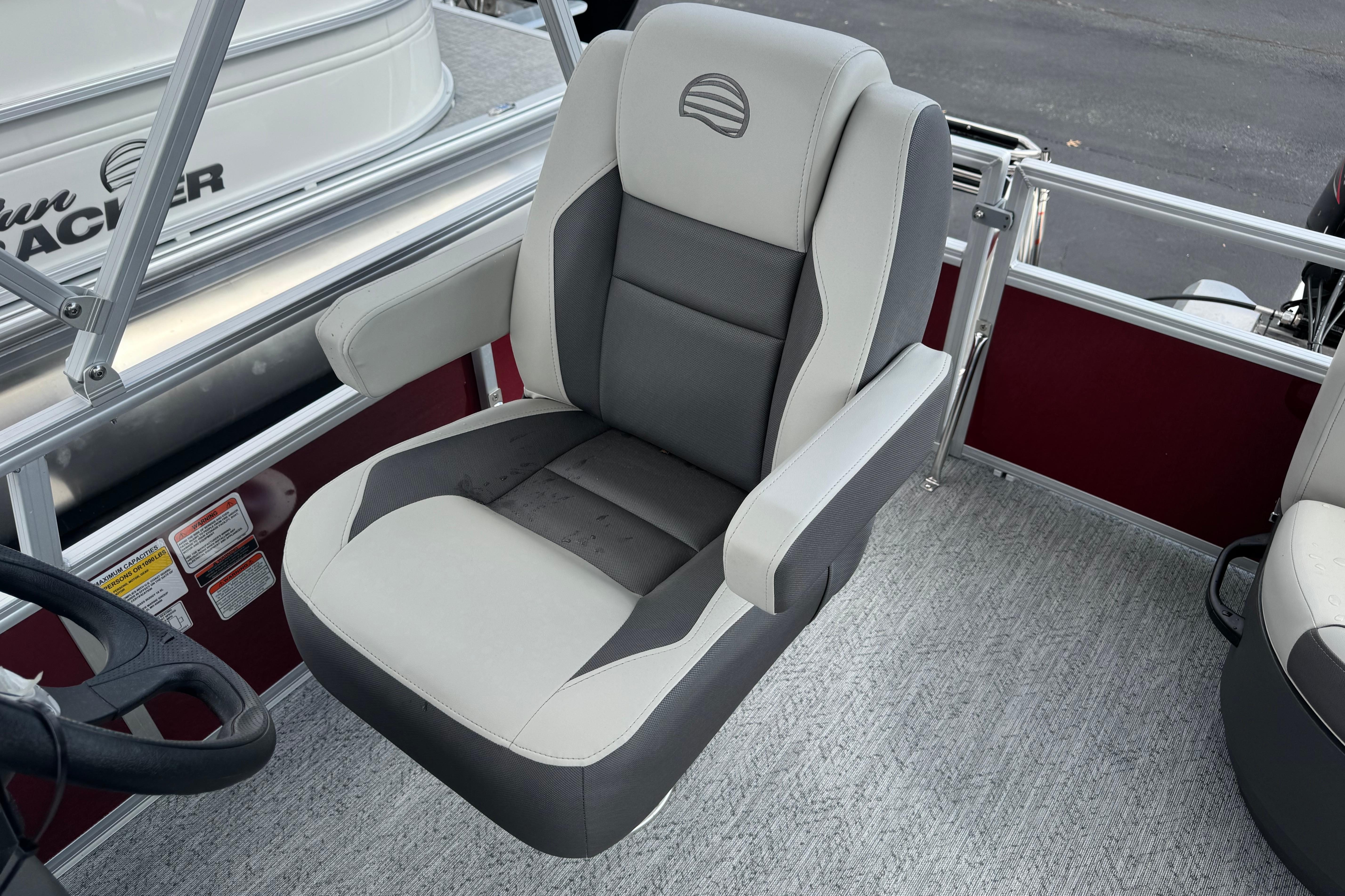 2026 Sun Tracker Bass Buggy 16 XL Select boat seat, gray and black design.