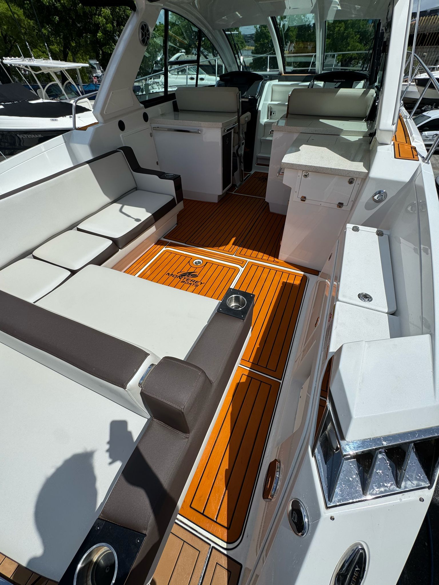 Interior of a 2015 Monterey 360 Sport Coupe yacht.