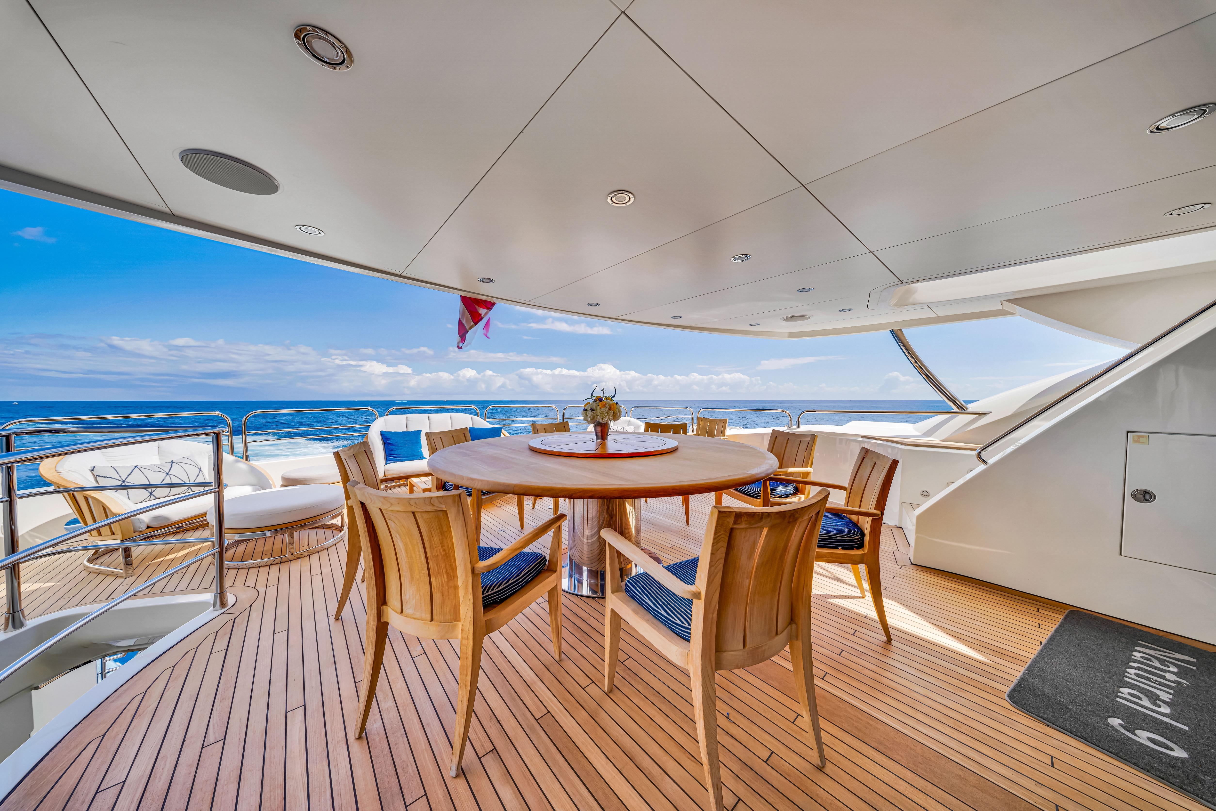 Luxurious Sunseeker 37 Metre Yacht 2009, featuring elegant outdoor dining area with ocean view.