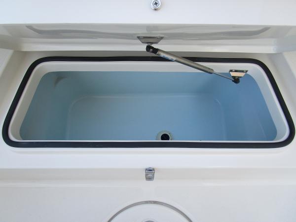2024 Ranger 2660 Bay boat livewell with open lid.