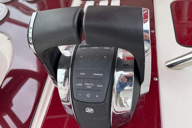 Throttle controls of a 2001 Fountain 38 Center Console boat.