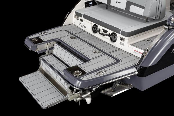 2025 Chaparral 2870 boat with sleek swim platform and modern design.