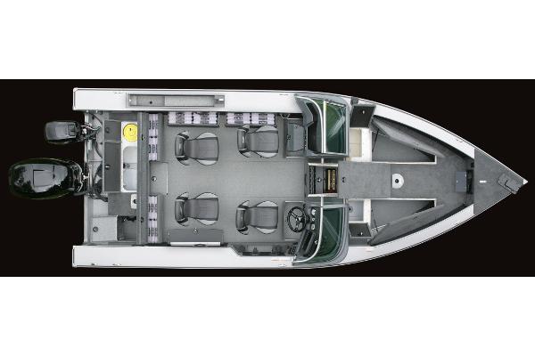 Manufacturer Provided Image: Top view of 2019 Lund 2175 Pro-V fishing boat interior layout.