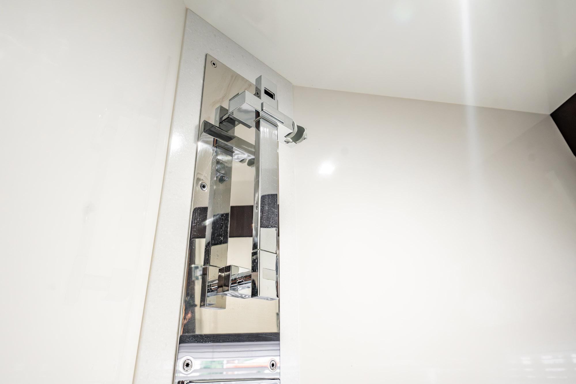 Chrome shower fixture in 2017 Galeon 510 Sky yacht bathroom.