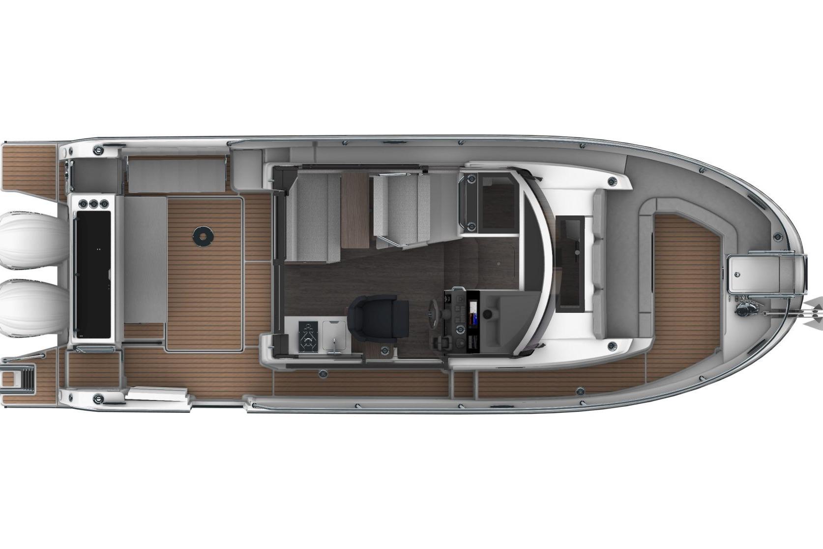 Top view of 2026 Jeanneau NC 895 Sport Series 2 boat layout, showcasing interior and deck design.