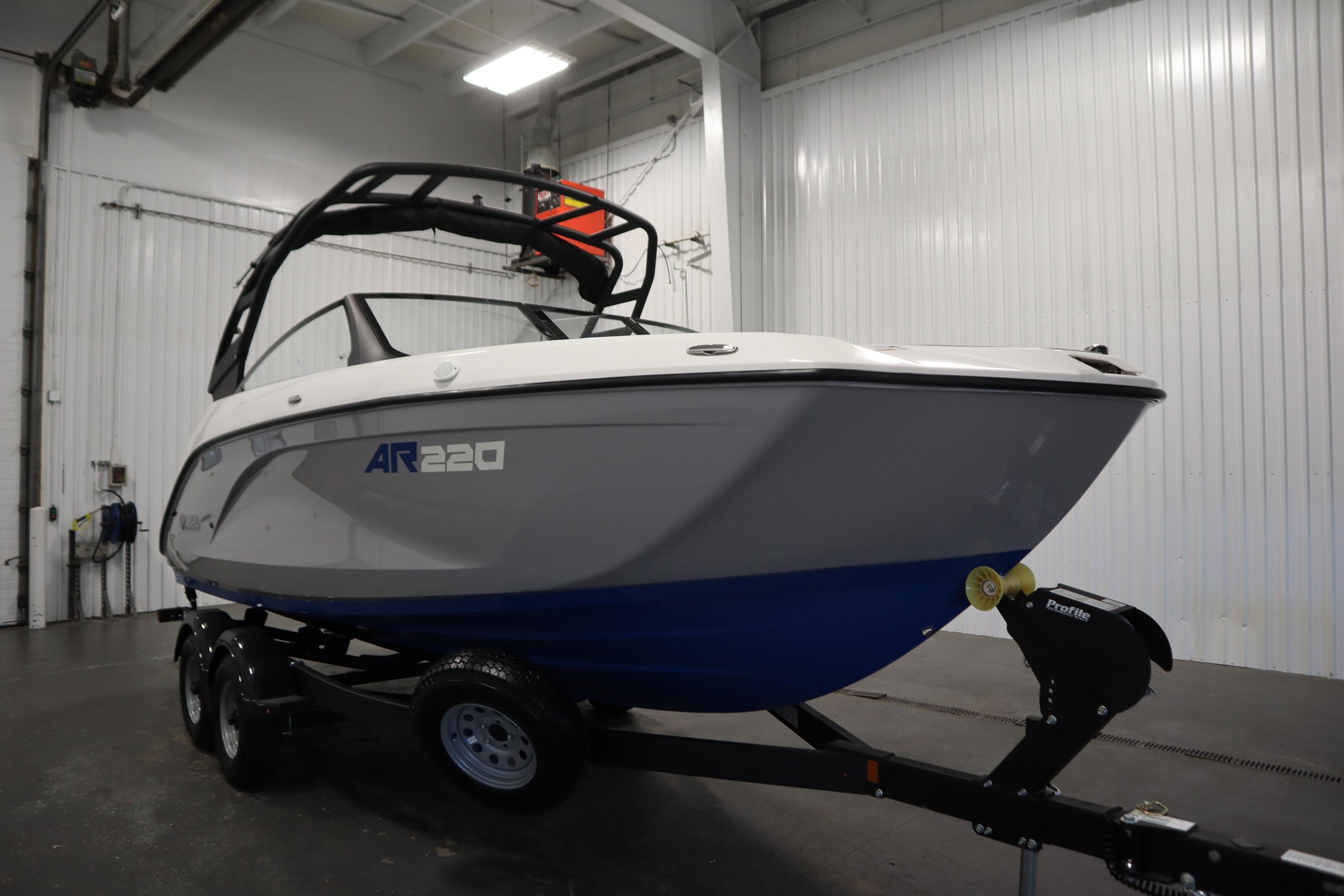 2026 Yamaha Boats AR220 on trailer in indoor storage facility.
