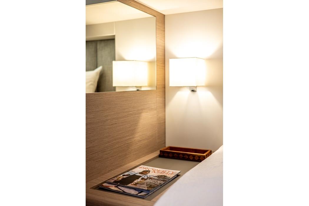 Luxurious interior of 2023 Fountaine Pajot Samana 59 yacht with elegant lighting and decor.