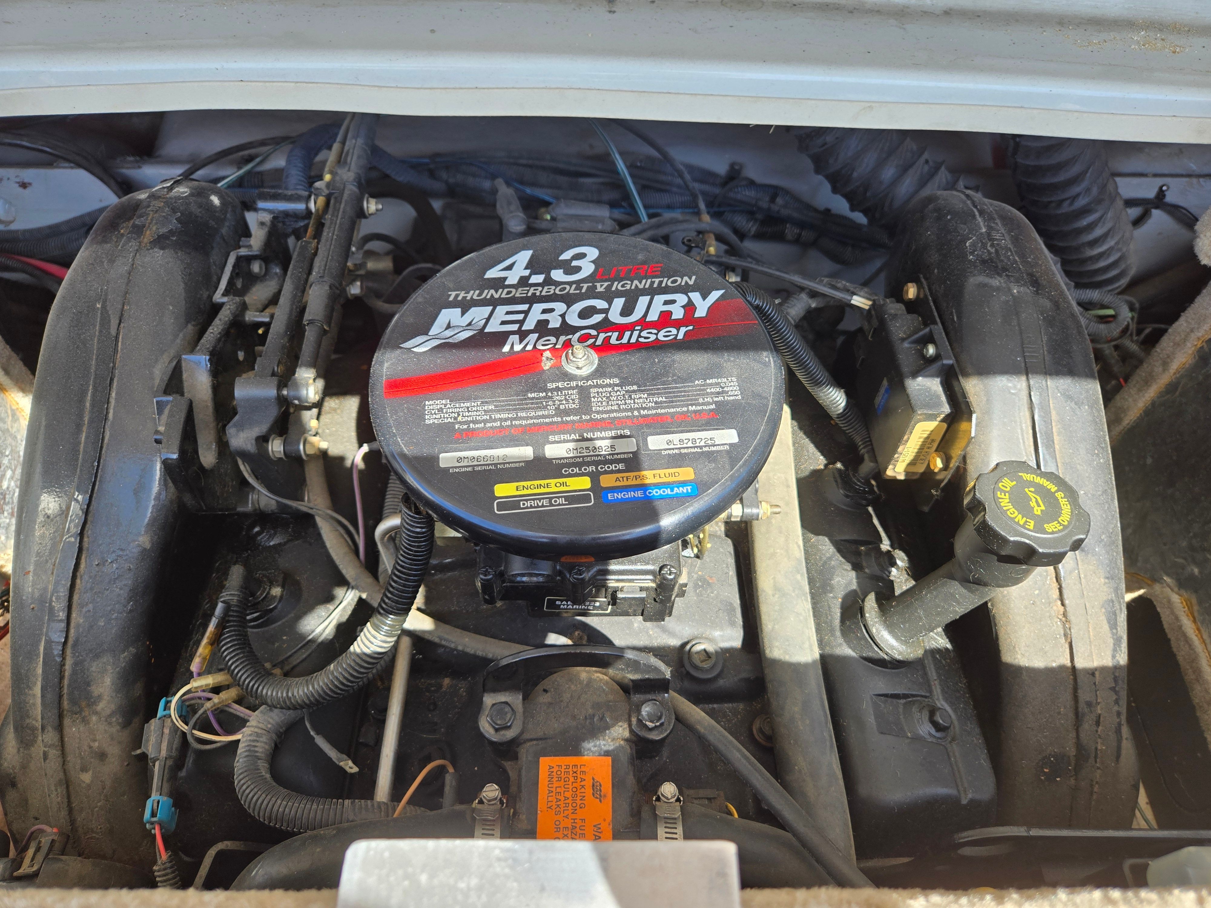 A Mercury MerCruiser 4.3-liter engine in a 2001 Crownline 180 BR boat.