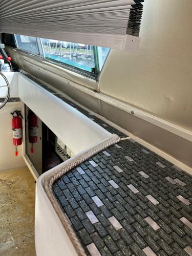 Interior of 1985 Cruisers Yachts 338 Chateau Vee with safety equipment.