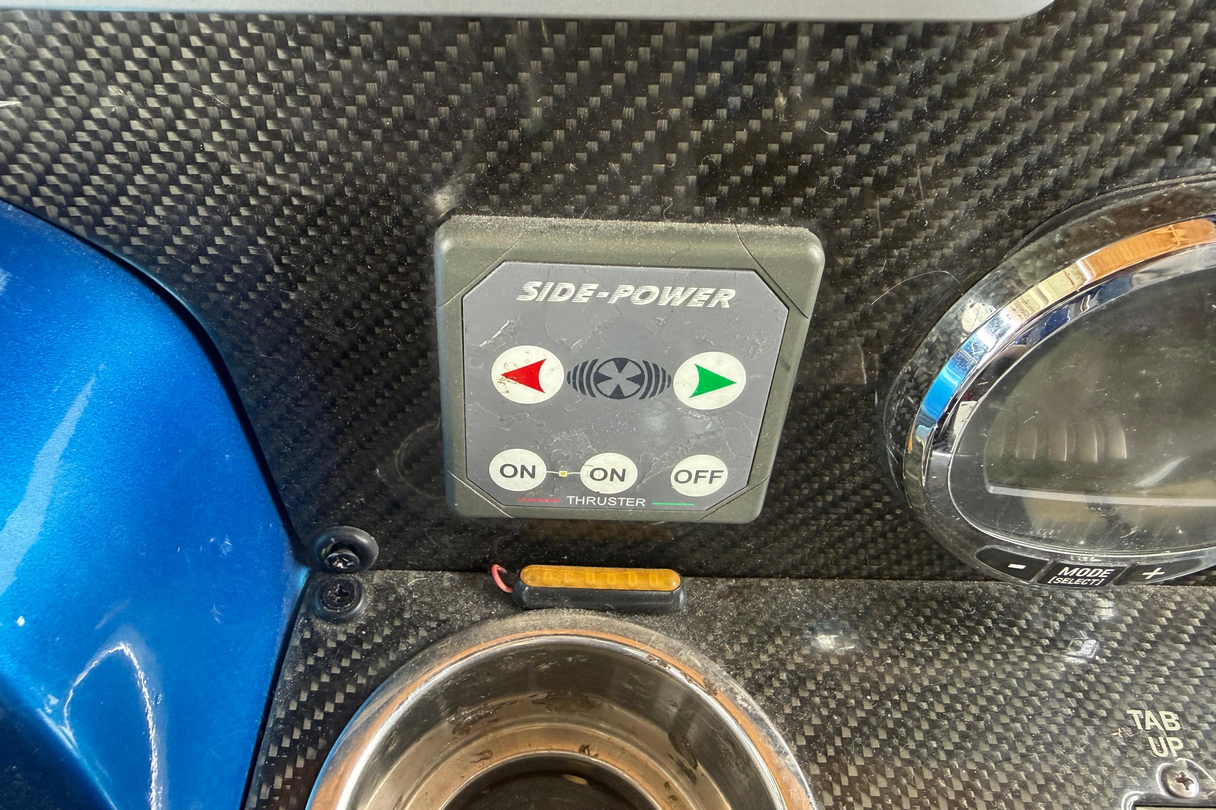 Control panel of a 2013 Nor-Tech 477 SPX Vee Bottom boat with Side-Power thruster.