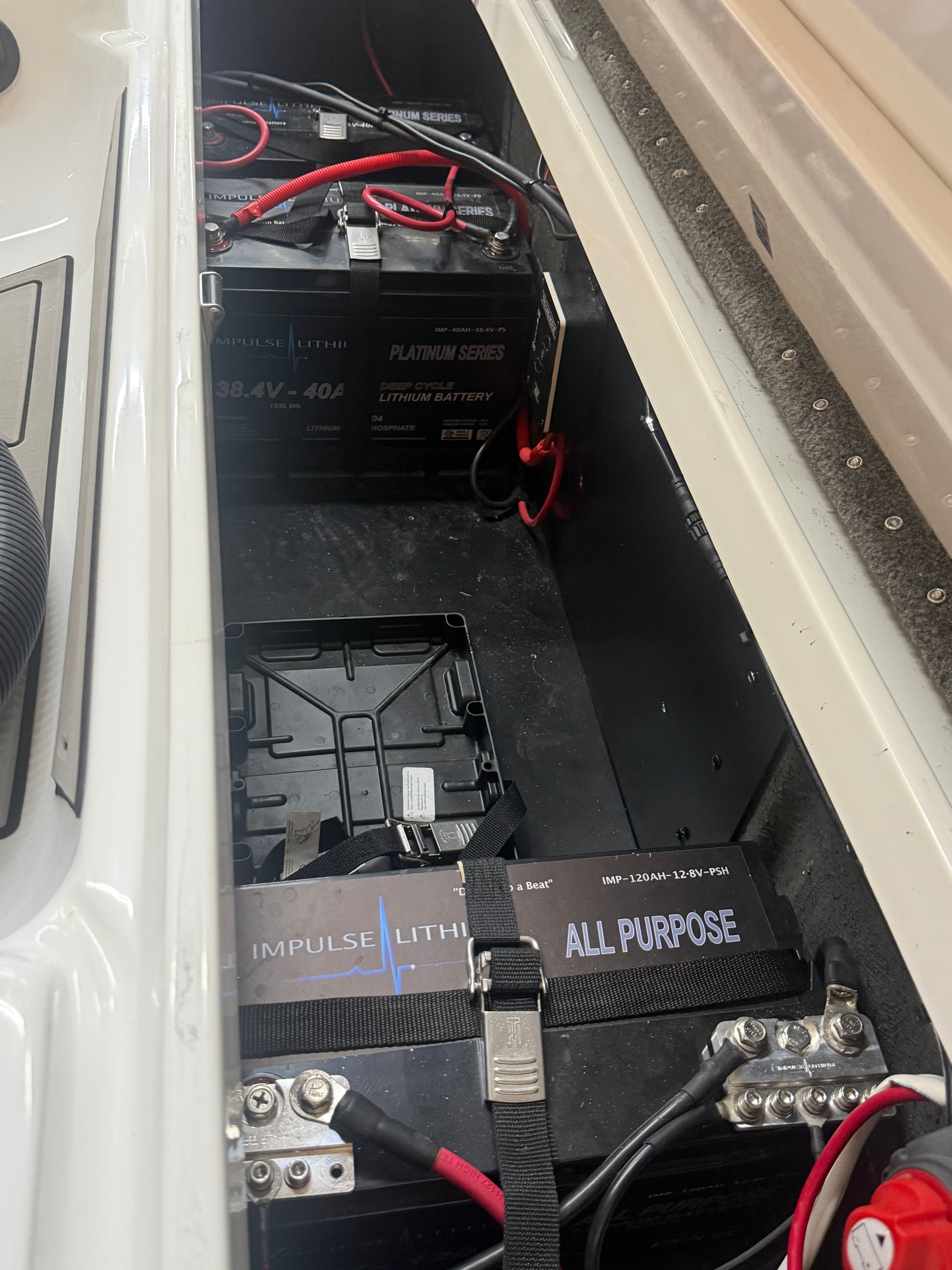 Battery compartment of a 2024 Phoenix 920 Elite boat