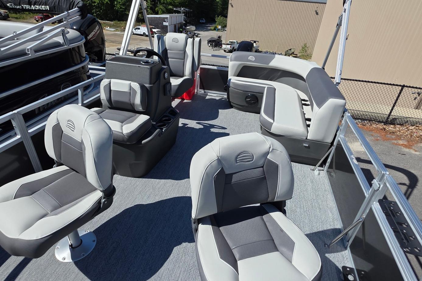 2026 Sun Tracker BB 16 XLS pontoon boat interior with modern seating and sleek design.