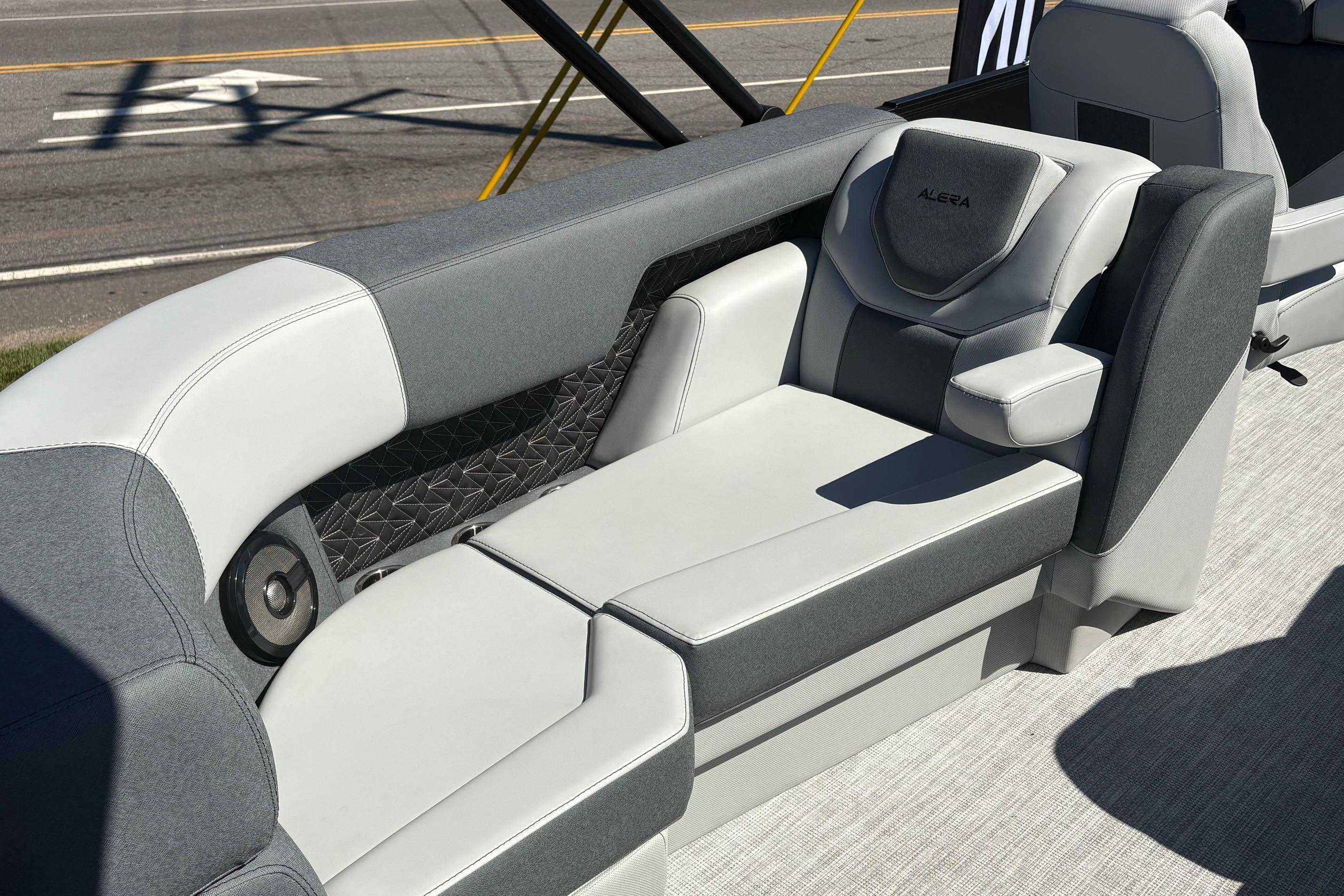 Luxurious seating on 2026 Alera 23Q boat, featuring modern design and premium materials.
