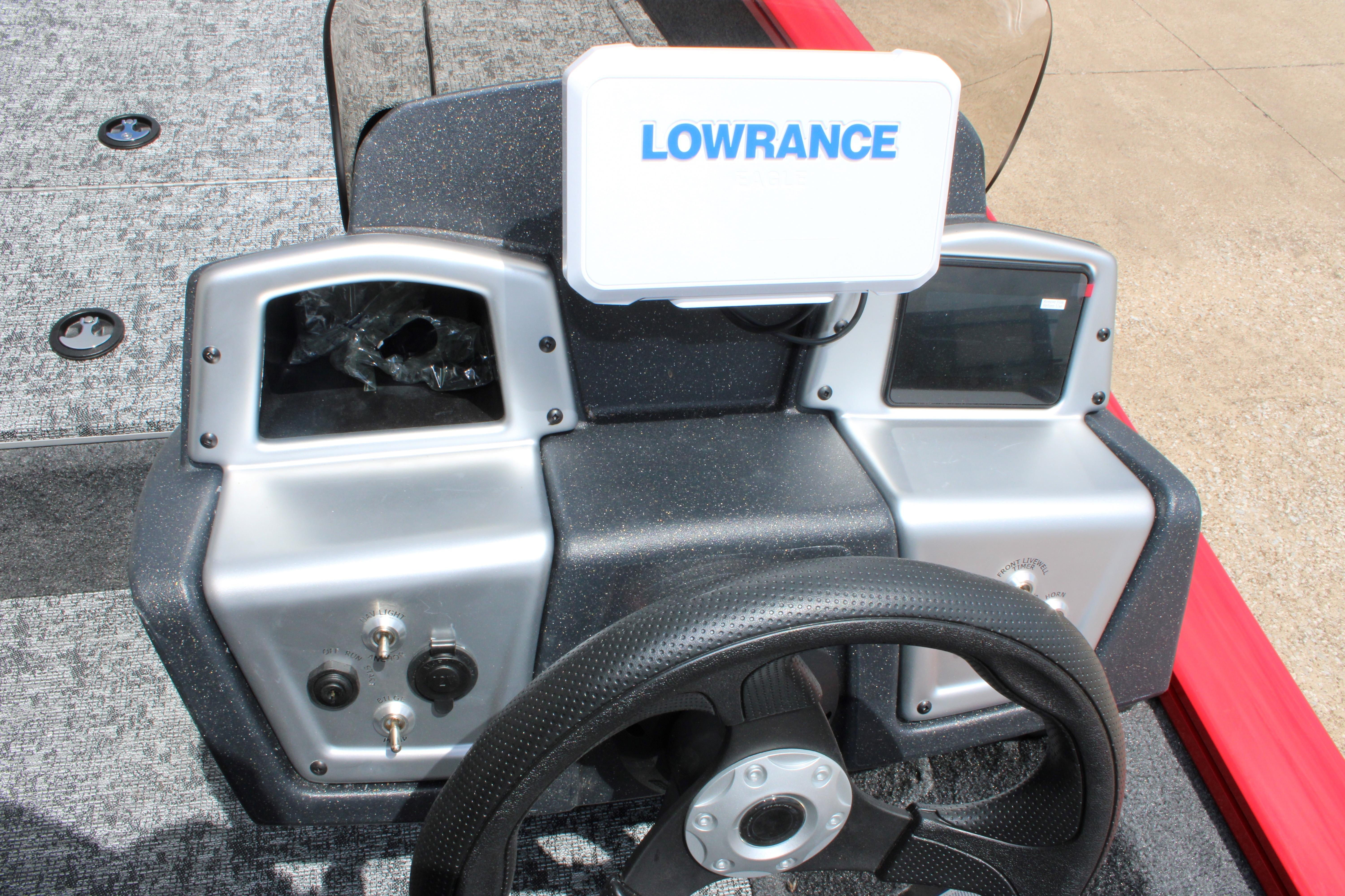 Dashboard of 2026 Tracker Pro Team 175 Crappie Edition with Lowrance display.