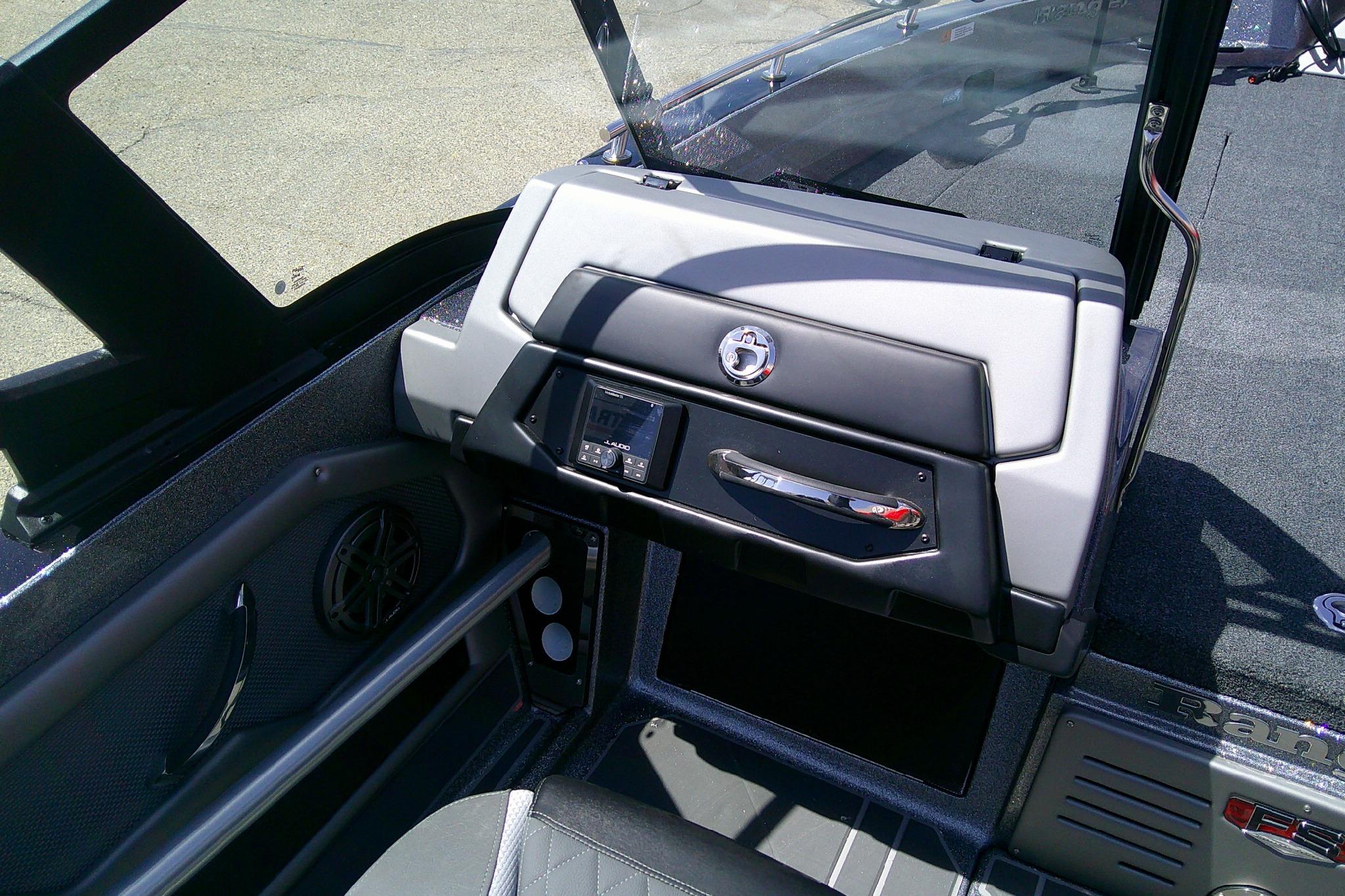 Interior of 2026 Ranger 620FS Cup-Equipped boat, featuring sleek dashboard design.